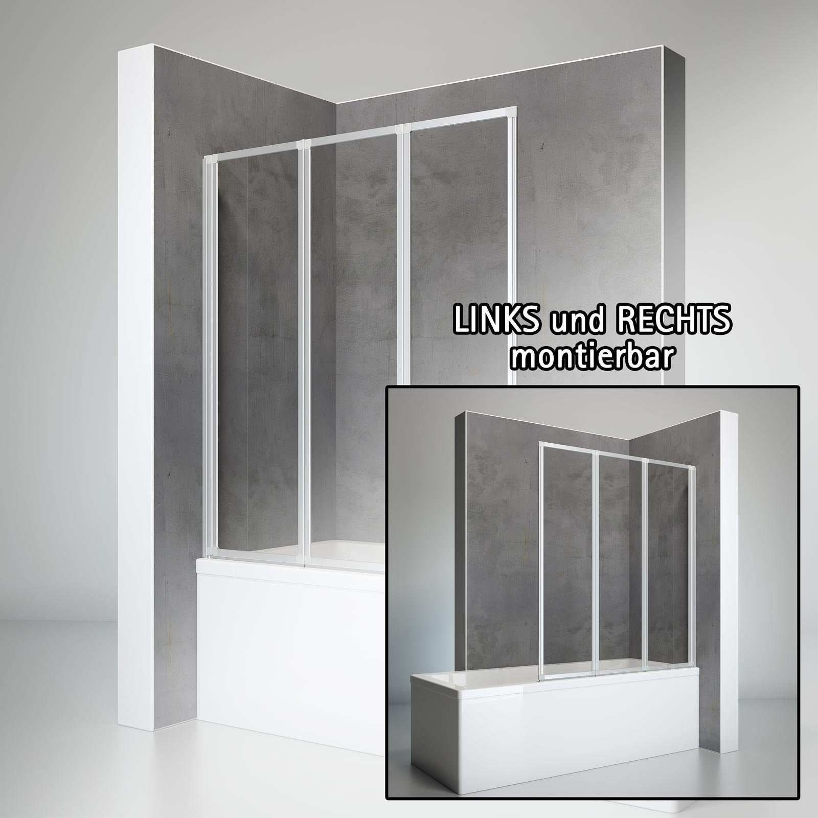 Schulte Badewannenaufsatz Well, 3 mm Sicherheitsglas, (3 tlg), BxH: 127 x 140 cm
