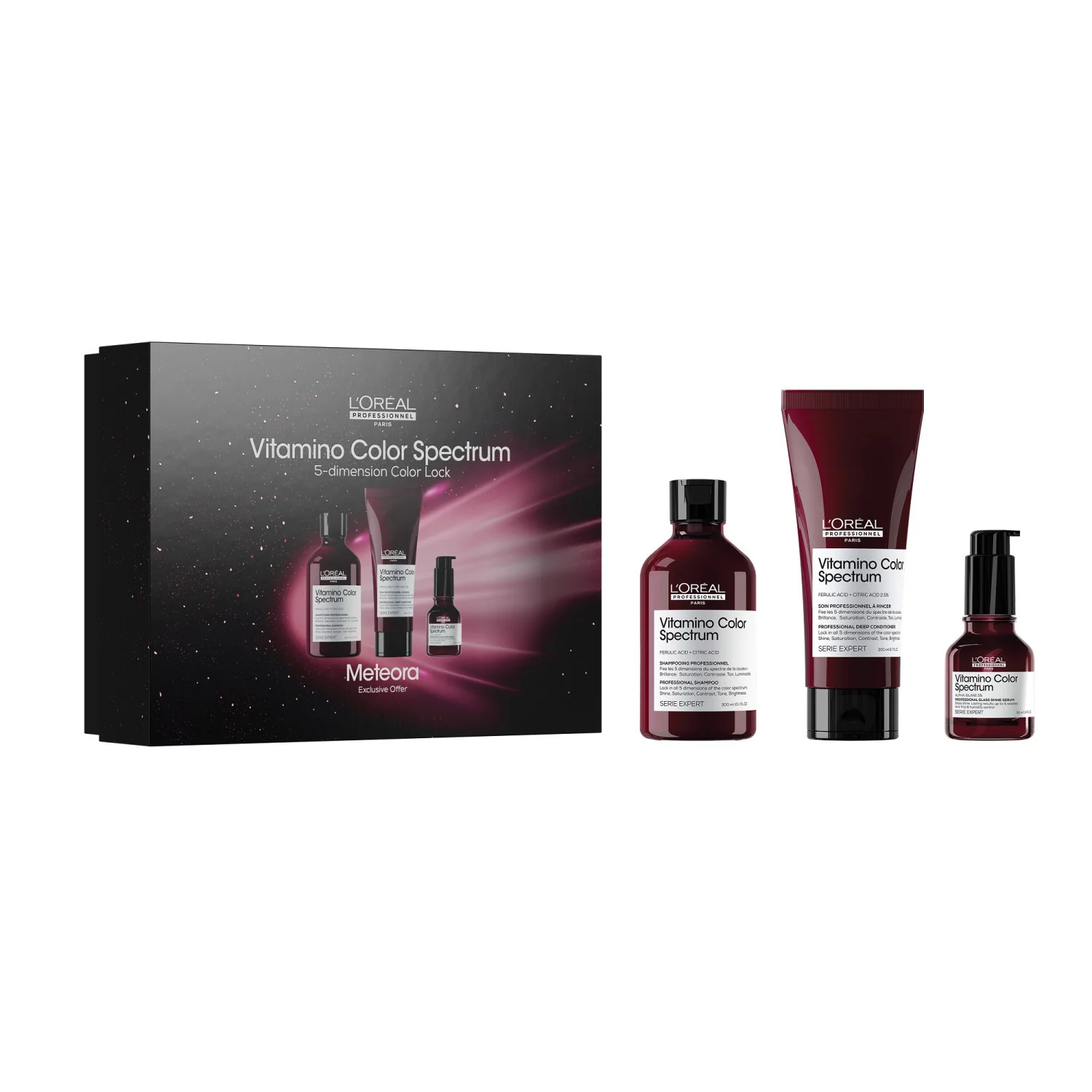 Set cadou de Crăciun EXPERT SERIES Șampon + Balsam Vitamino Color Spectrum + Ser Glass Shine - Seturi cadou pentru păr, Șampon pentru protecția culorii, Balsam pentru protecția culorii, Ser pentru coafat și finisare
