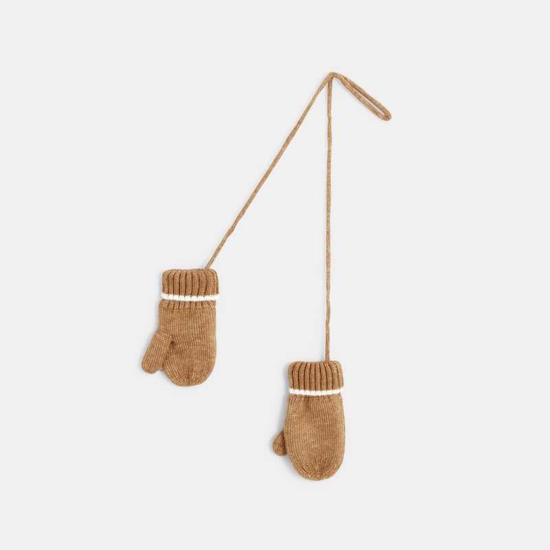 Moufles maille tricot doublé polaire marron bébé garçon