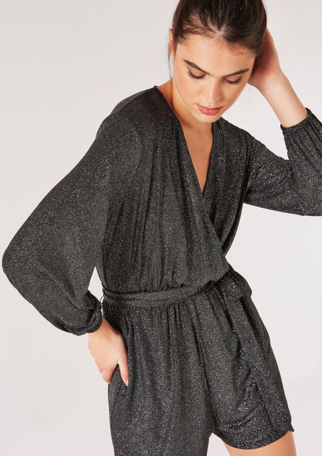 Apricot Playsuit Glitter Wrap Playsuit (2-tlg., mit Bindeband) in Glitzeroptik