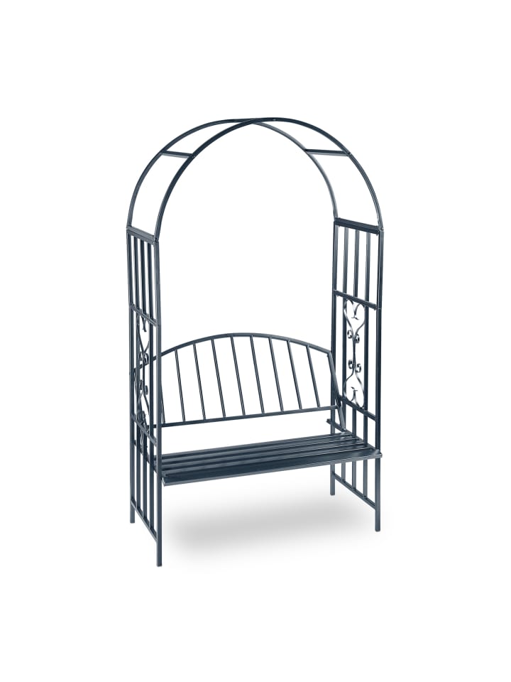 relaxdays Rosenbogen mit Bank in Anthrazit - (B)115 x (H)205 x(T)50 cm günstig kaufen onesize