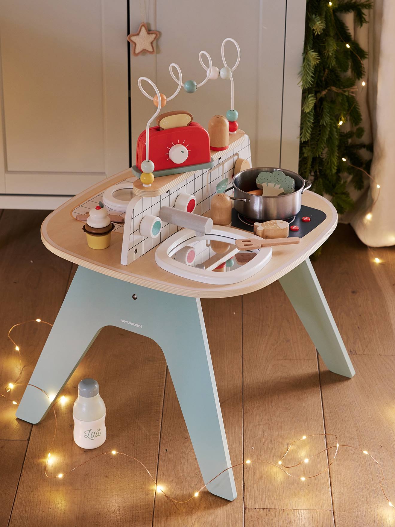 Vertbaudet Kinder Activity-Tisch mit Spielküche, Holz FSC - natur
