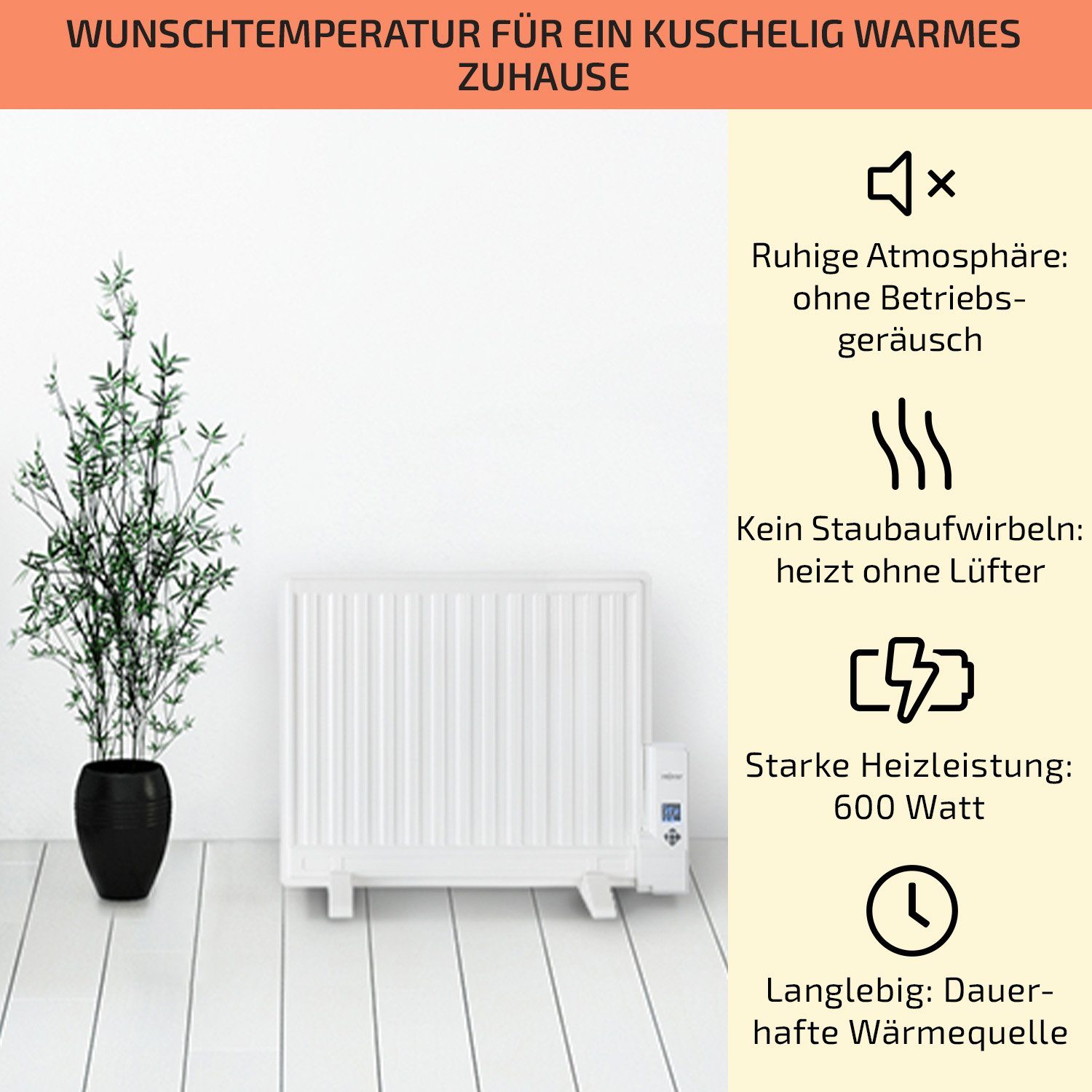 ONECONCEPT Heizstrahler Wallander, 600 W, Ölradiator Thermostat Radiator elektrisch energiesparend Heizkörper