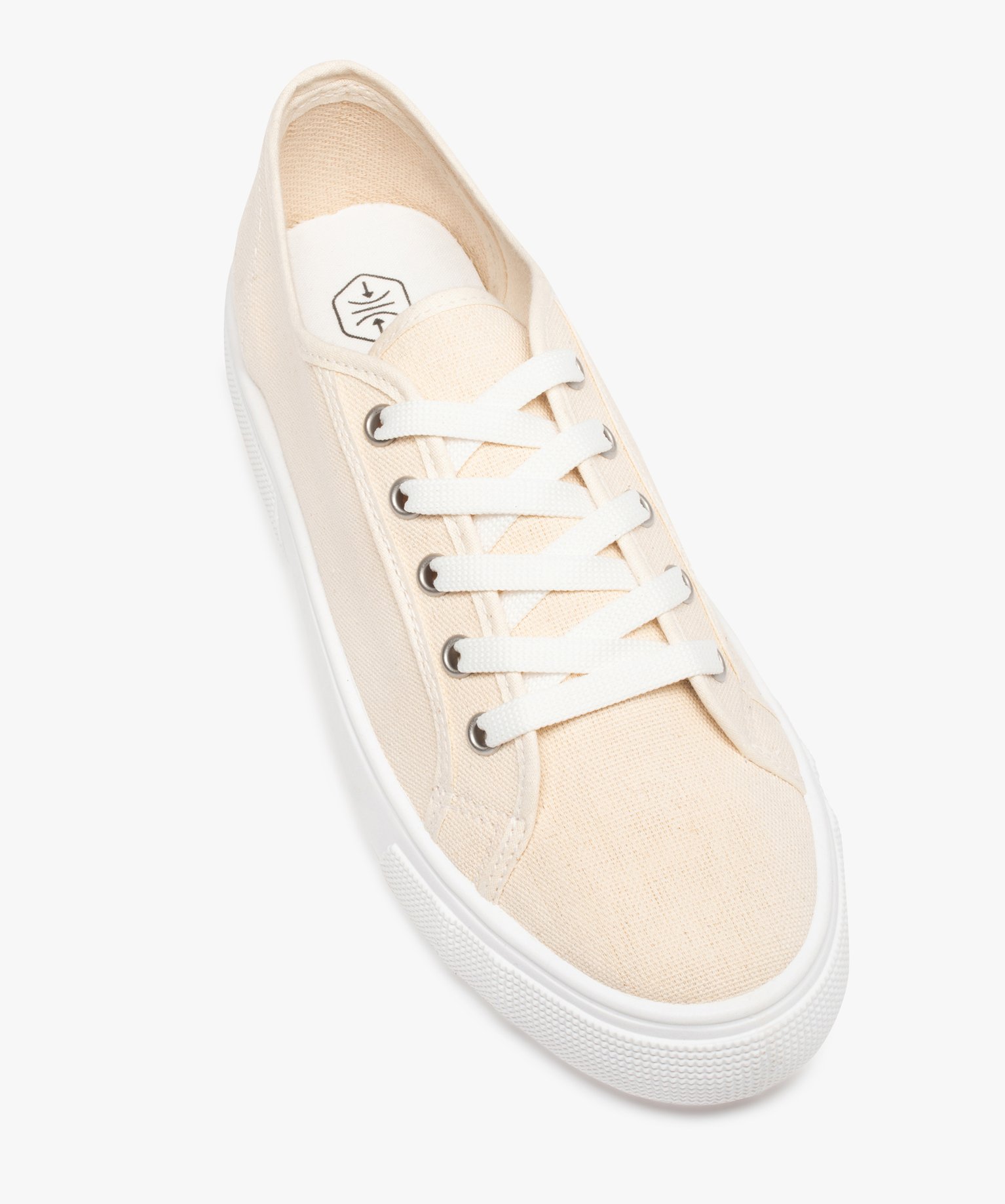 Baskets femme en toile unie à lacets beige | GEMO