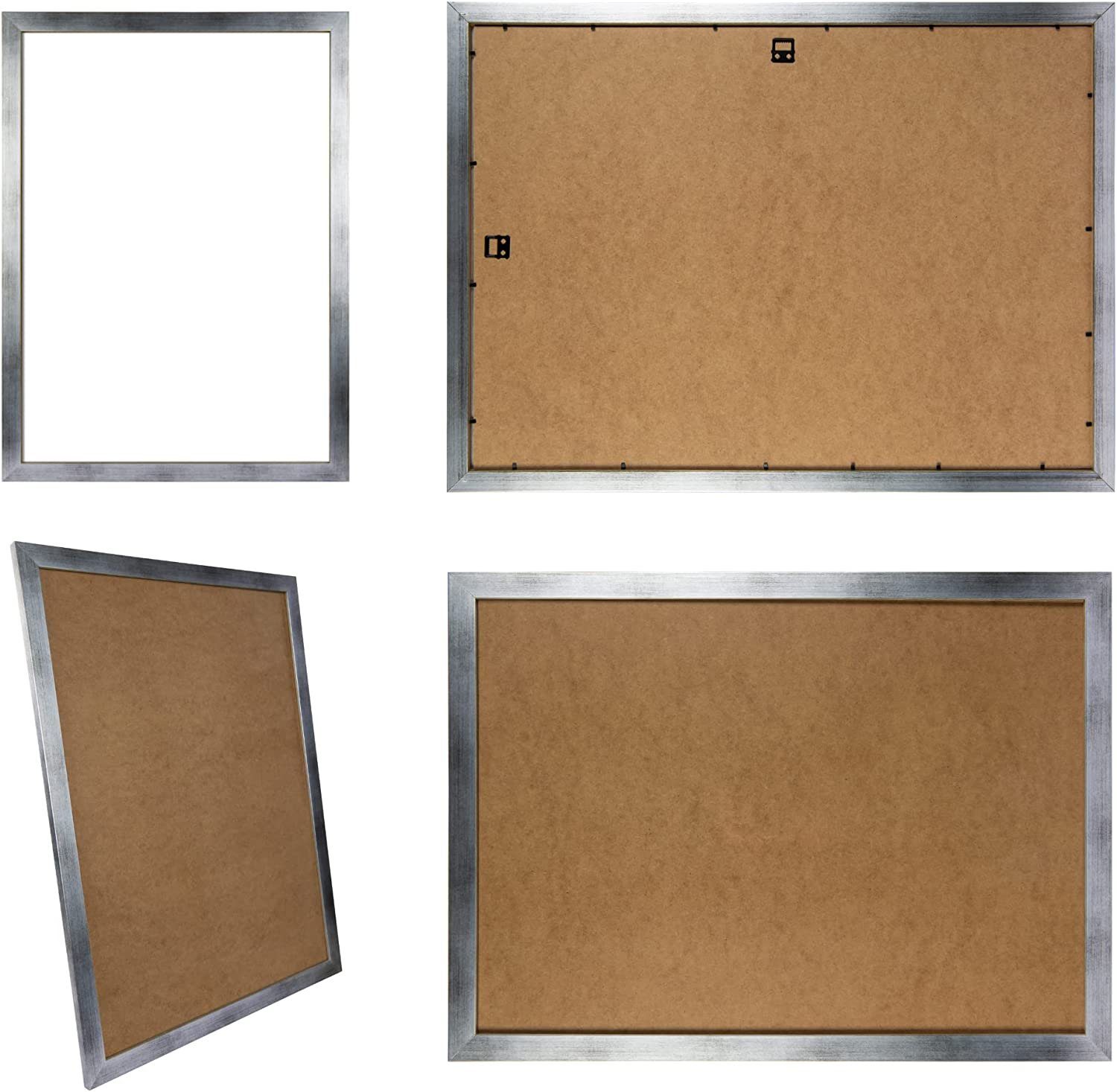 Clamaro Bilderrahmen Bilderrahmen Silber Gebürstet CLAMARO Collage nach Maß FSC® Holz Modern eckig M3016 10x15 in Silber Gebürstet