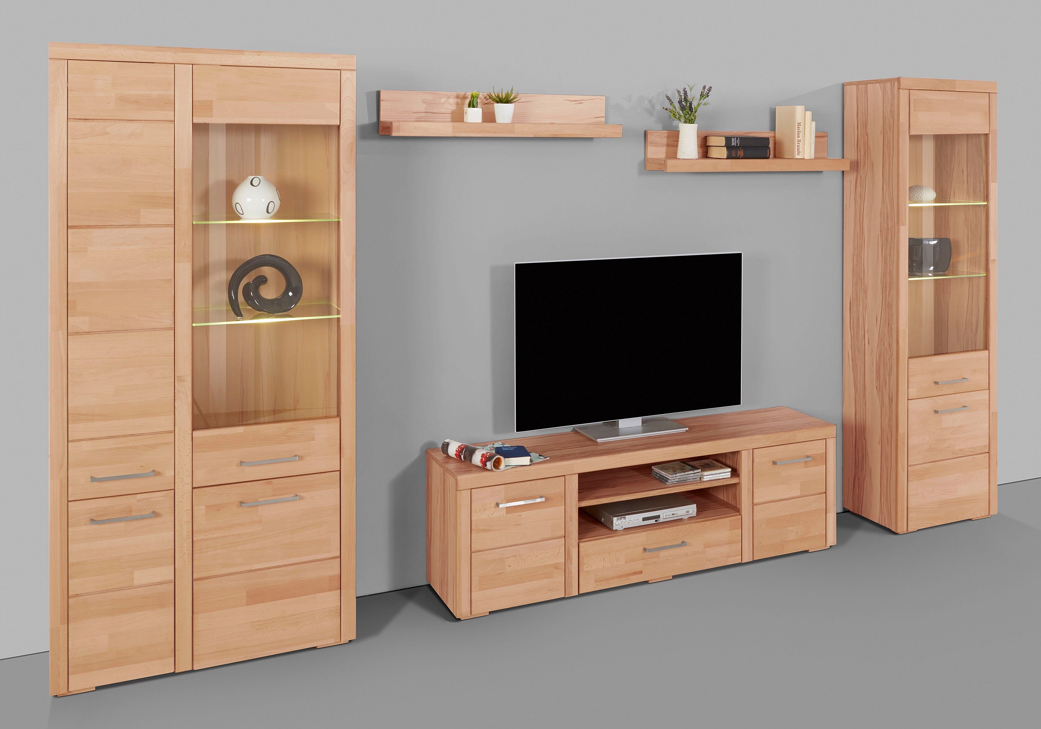 Woltra Wohnwand Falco, (Set, 4-St., 5), Fronten aus Massivholz