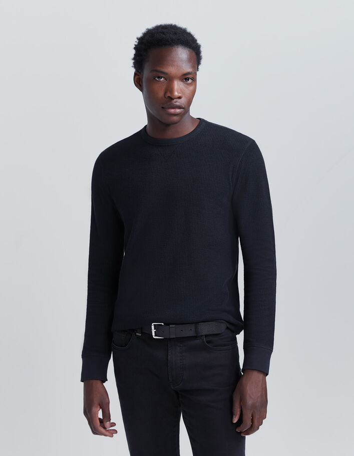 T-shirt noir bio maille reliefée Homme