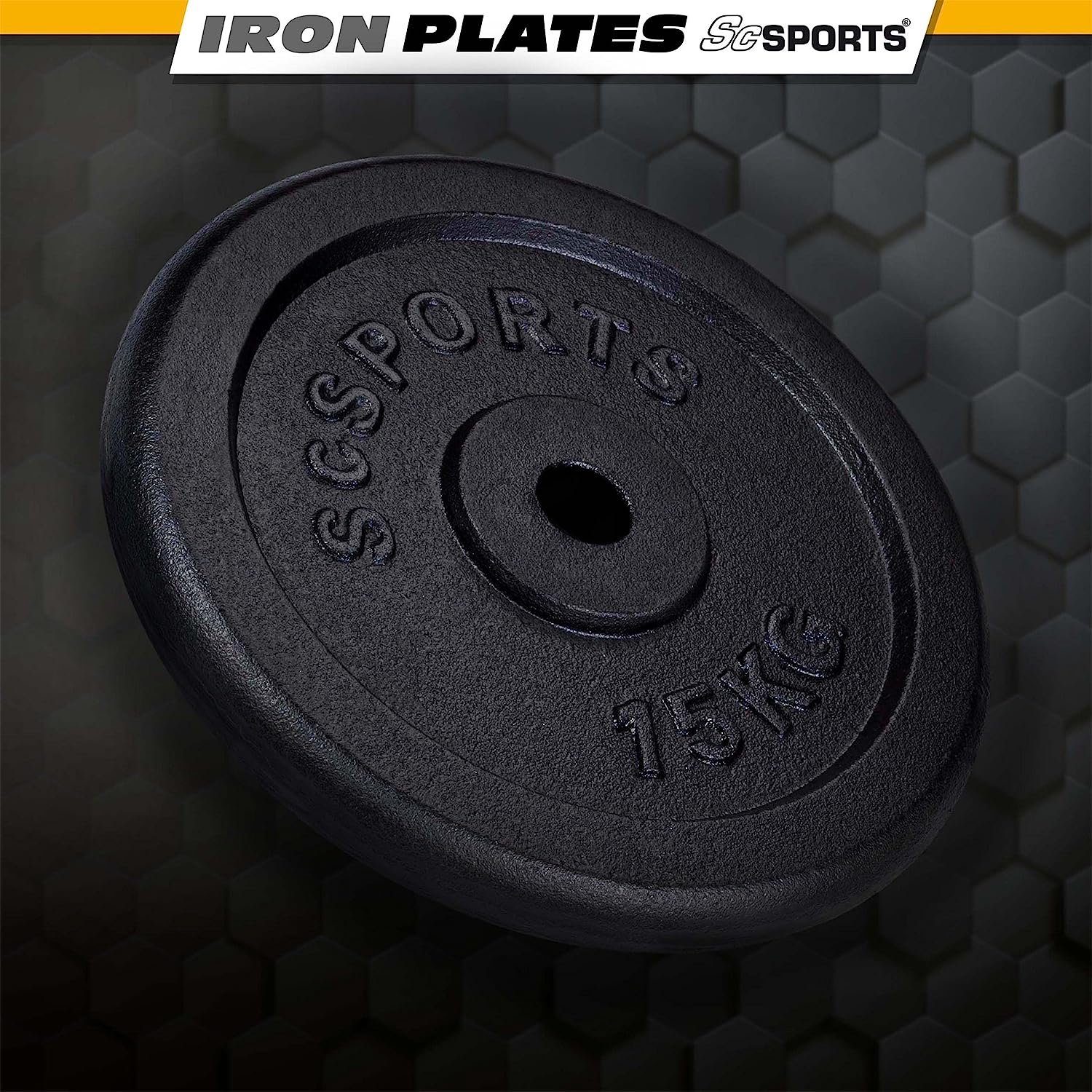 ScSPORTS® Hantelscheiben 15/20/25/30kg 30mm Gusseisen Gewichtsscheiben Gewichte, 15 kg
