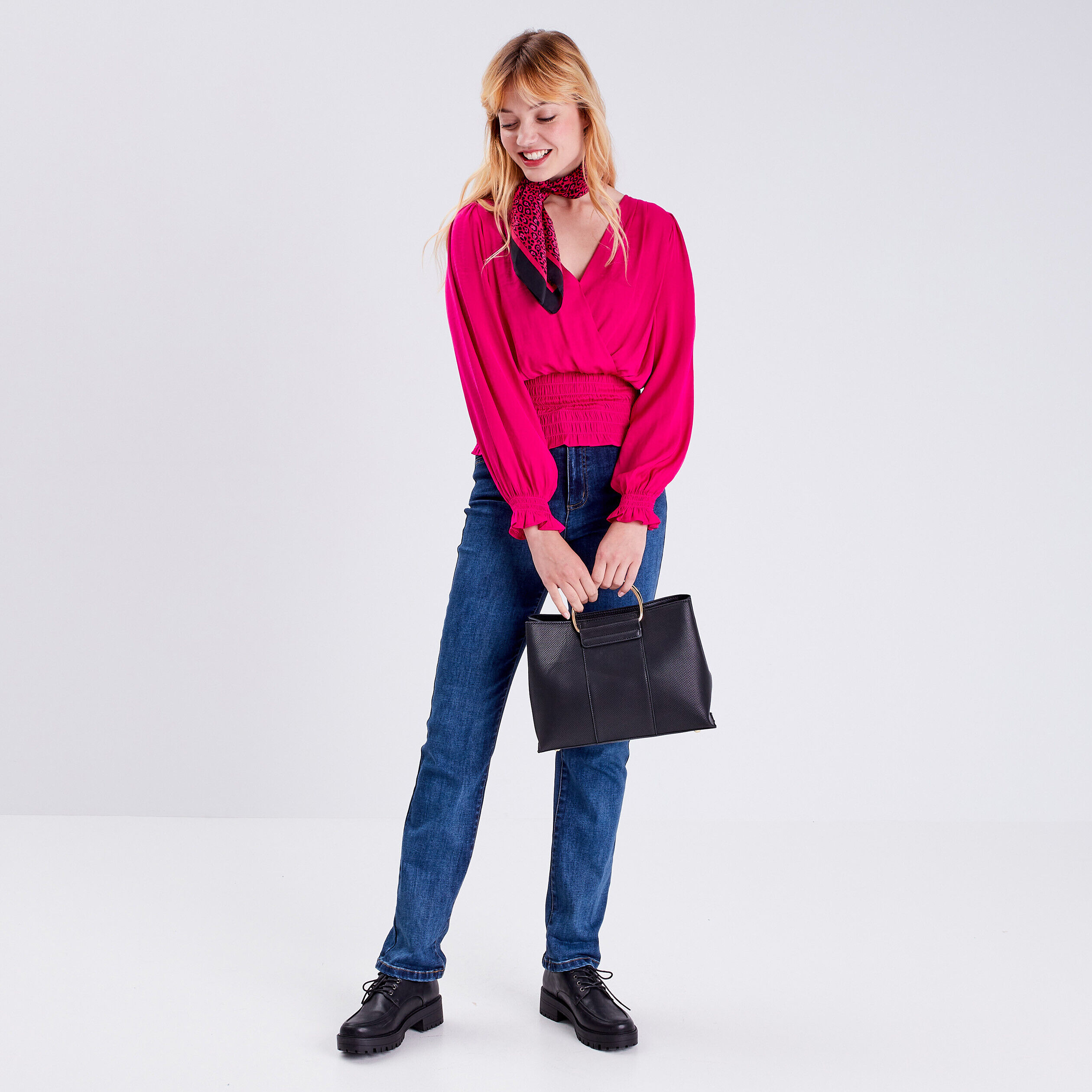 Blouse manches longues rose fushia femme | Cache Cache
