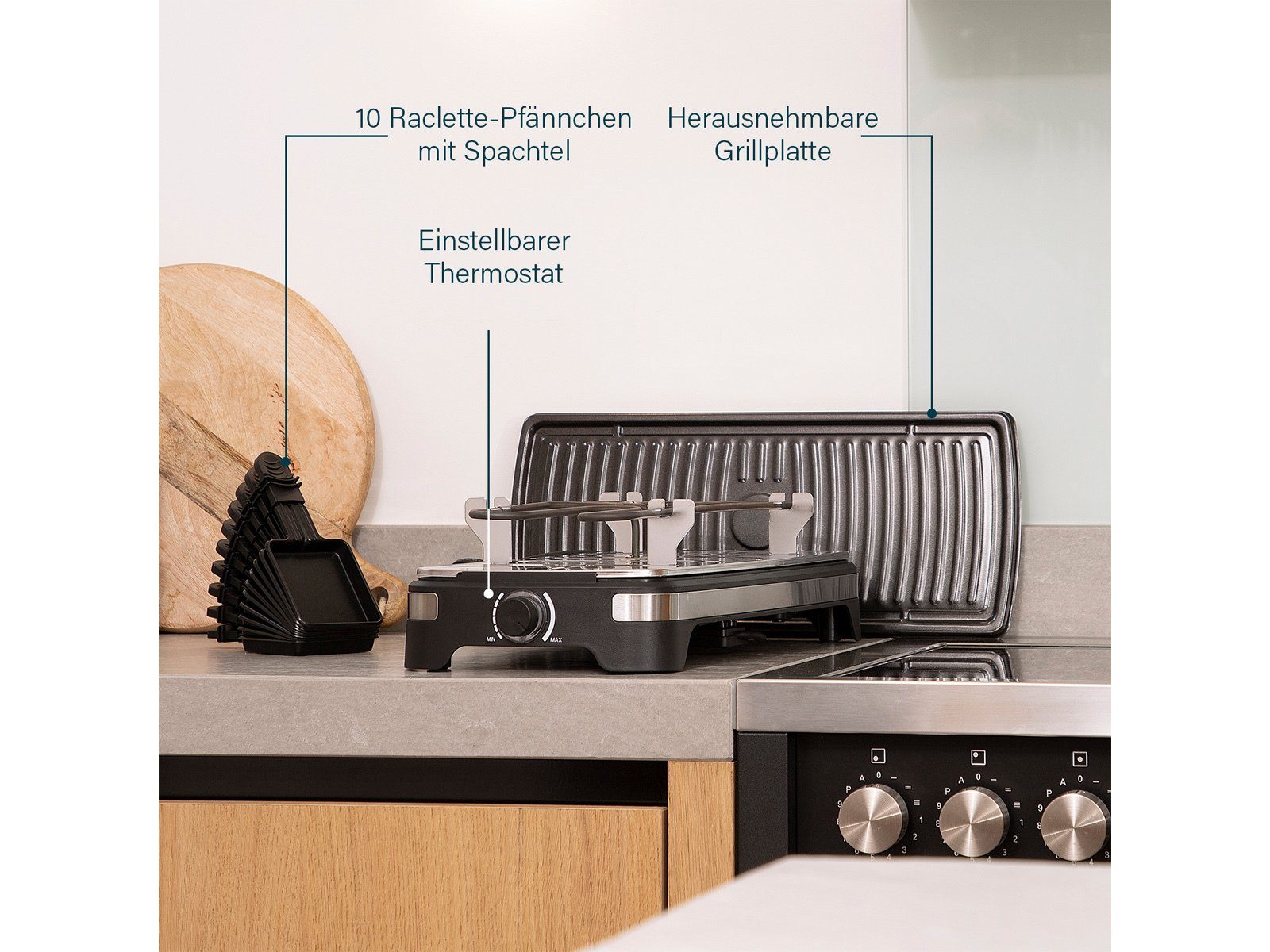 PRINCESS Raclette, Gerät Tischgrill 2-10 Personen geriffelte Grillplatte Camping geeignet