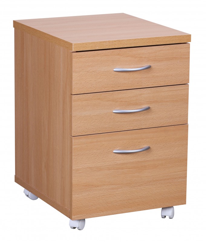 Wohnling Rollcontainer Buche 40 x 60 cm mit 3 Schubladen und Rollen
