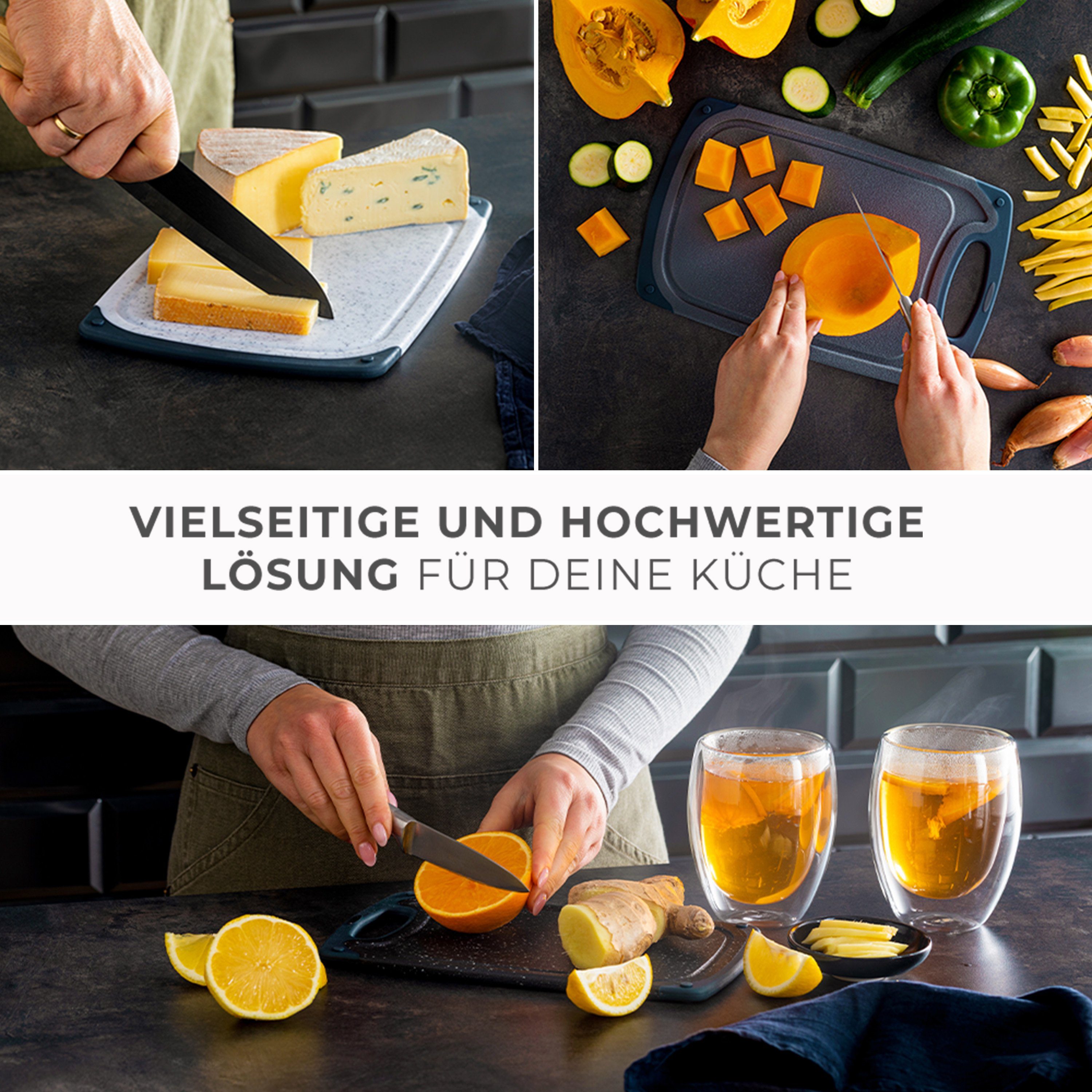 Exitoso Frühstücksbrett BPA Frei - Spülmaschinenfest mit Saftrillen, (6-St., Schneidebretter für die Küche), Mit Griff - Antibakteriell - 25x15 cm