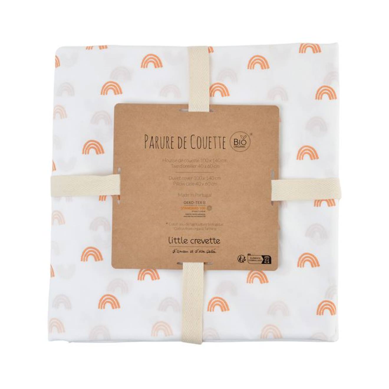 Parure de lit 100x140 cm en coton bio* Rainbow beige