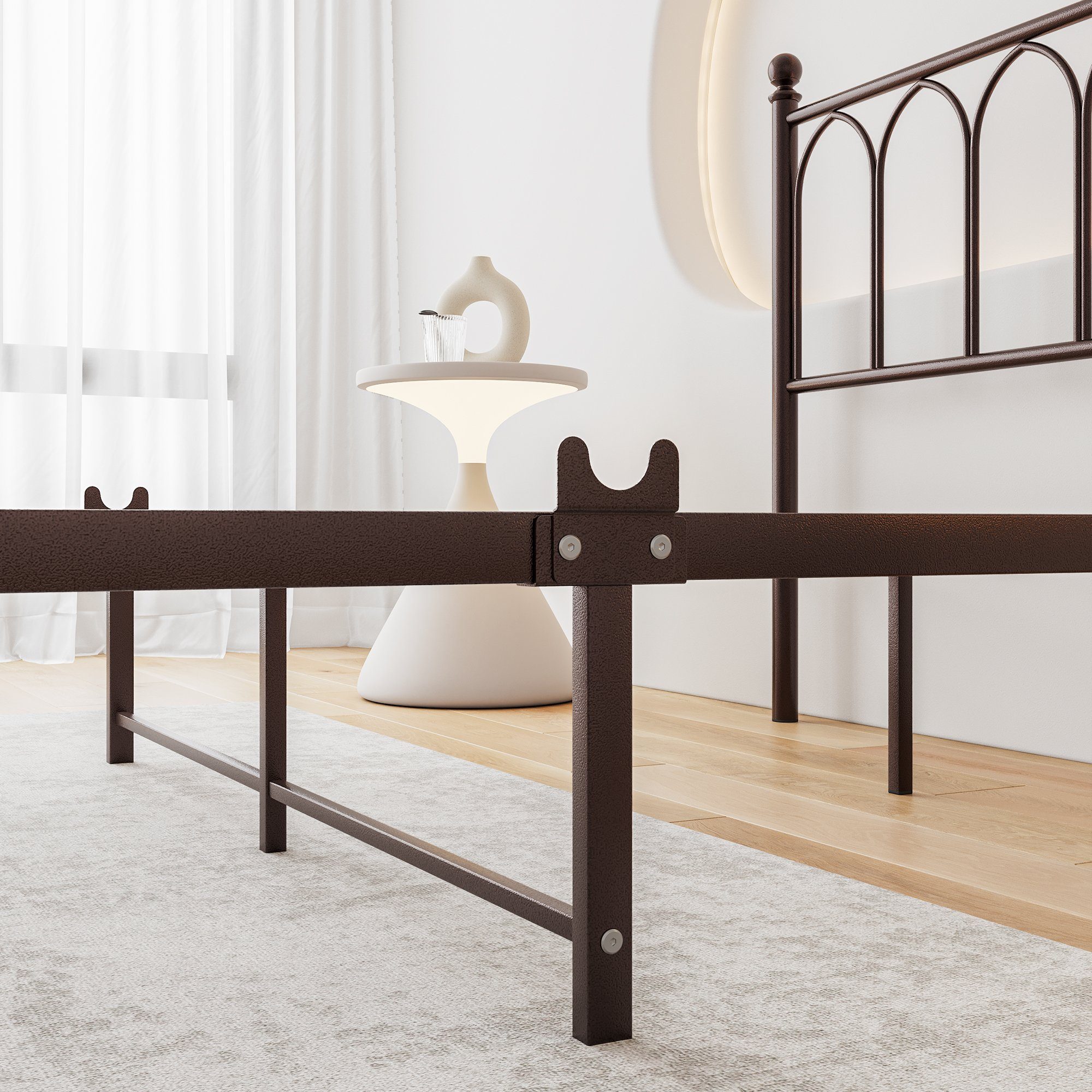WISHDOR Metallbett Einzelbett mit Lattenrost (120 x 200 cm Braun ohne Martratze), Bettgestell aus Metall, passend für 120 x 200 cm Matratze