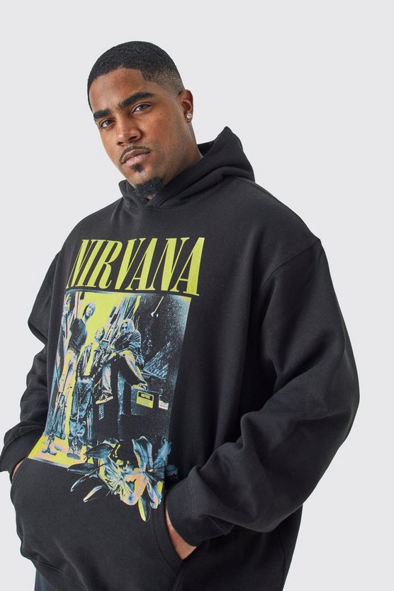 Plus Hoodie mit lizenziertem Nirvana-Print