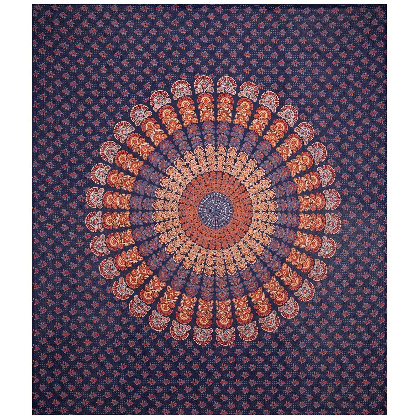 Wandteppich Tagesdecke Wandbehang Mandala Deko Tuch Peacock Pfau XL ca 200x230cm, KUNST UND MAGIE