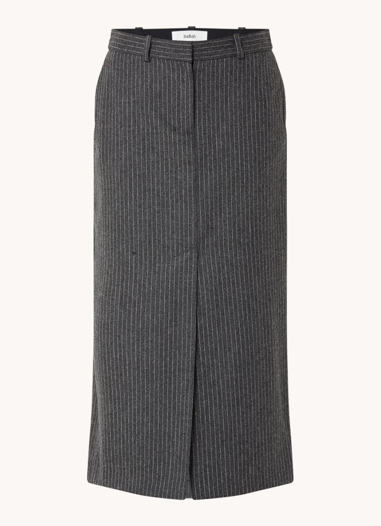 Fustă midi Abiss de la ba&sh, din amestec de lână cu dungi fine.