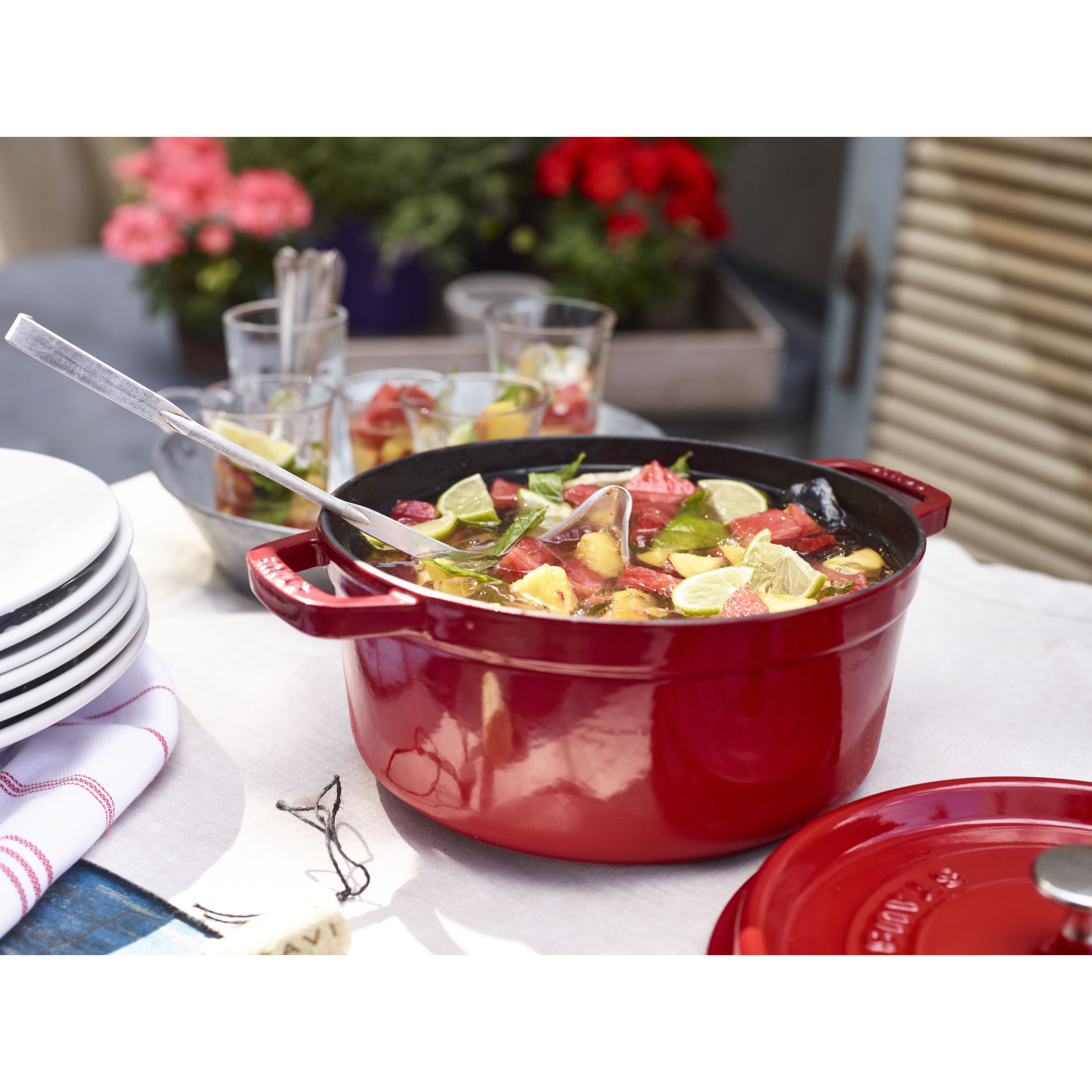 Cocotte 24 cm, rund, Kirsch-Rot, Gusseisen