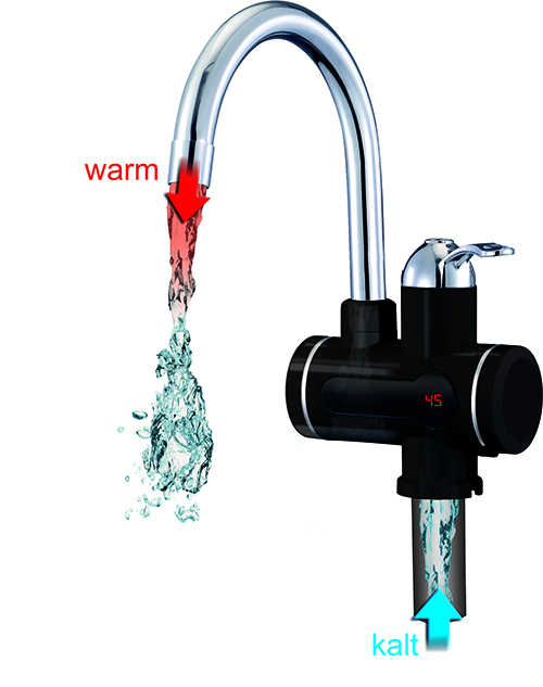 MAUK 2in1 Armatur-Durchlauferhitzer/ Wasserhahn Schwarz 2800-3000 W, 60°C