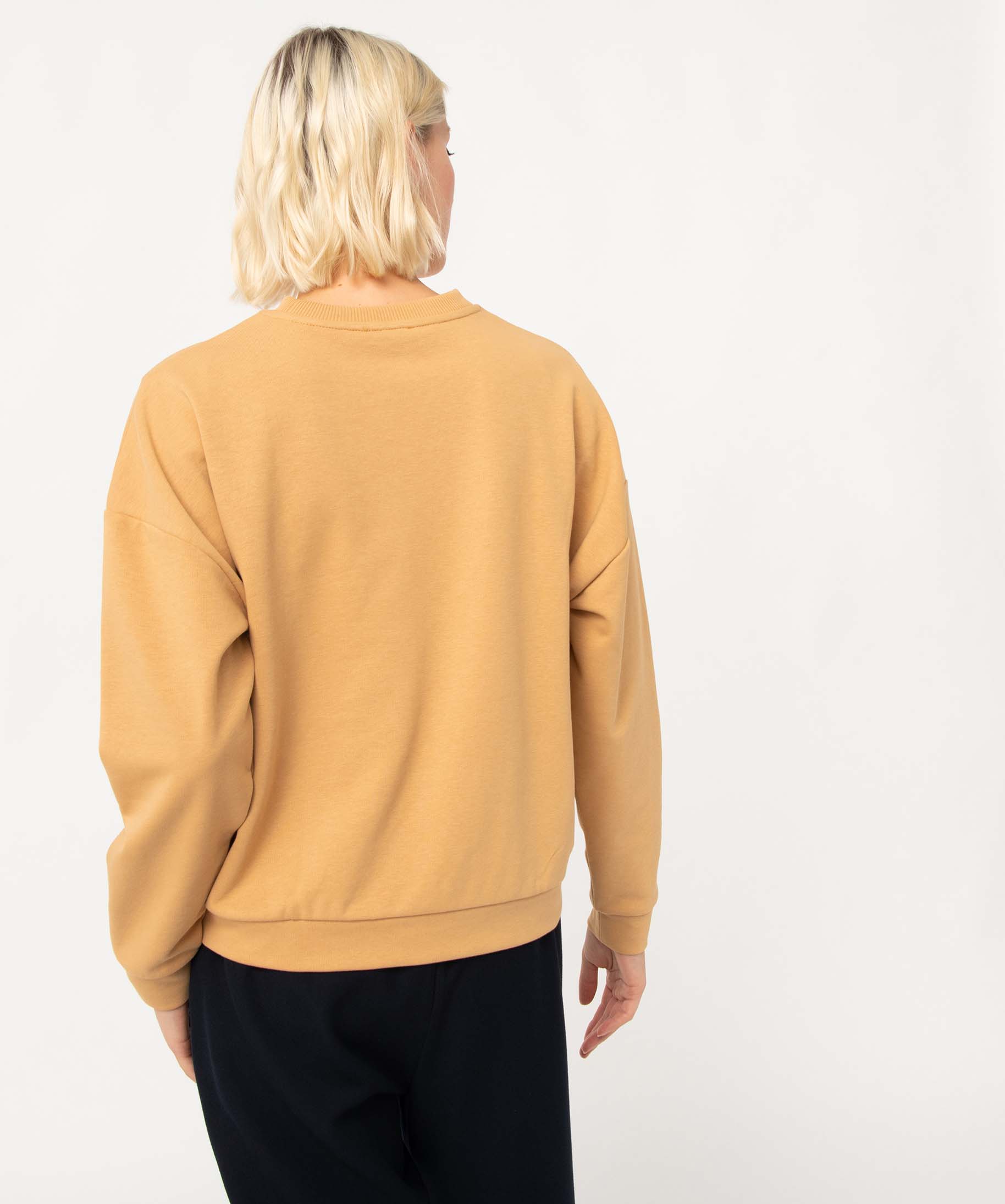 Sweat femme oversize à message brodé camel | GEMO
