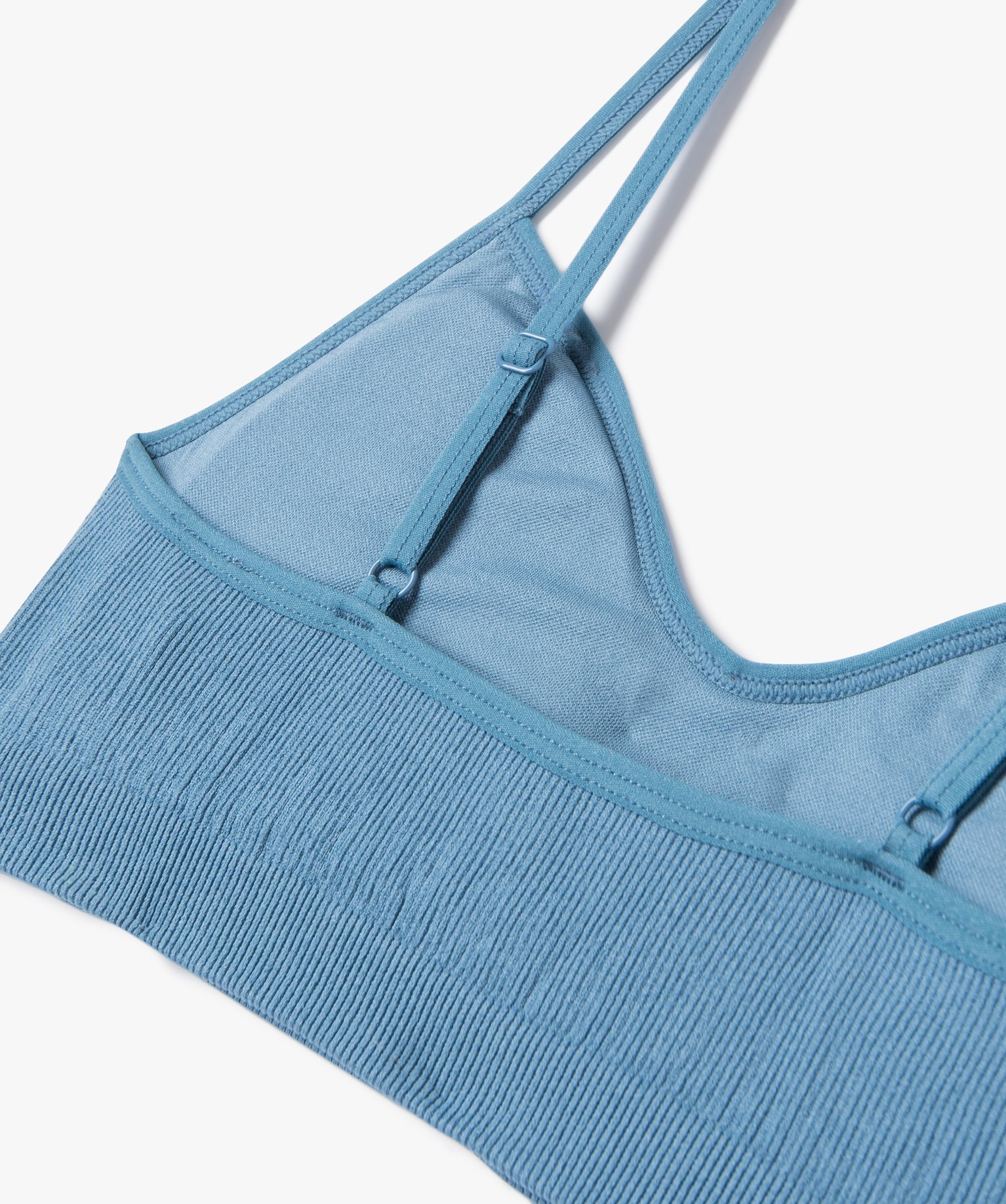 Brassière à fines bretelles en maille ctelée avec mouss... bleu | GEMO