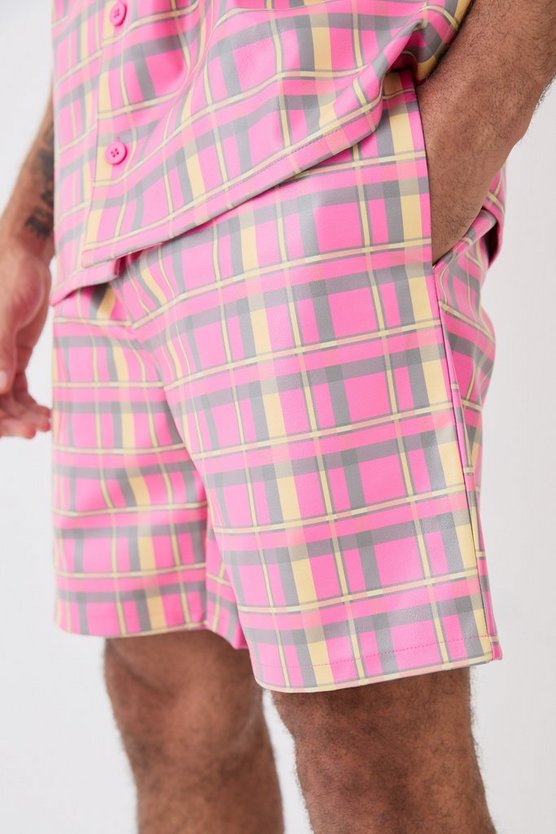 Lockere karierte PU-Shorts mit elastischem Bund