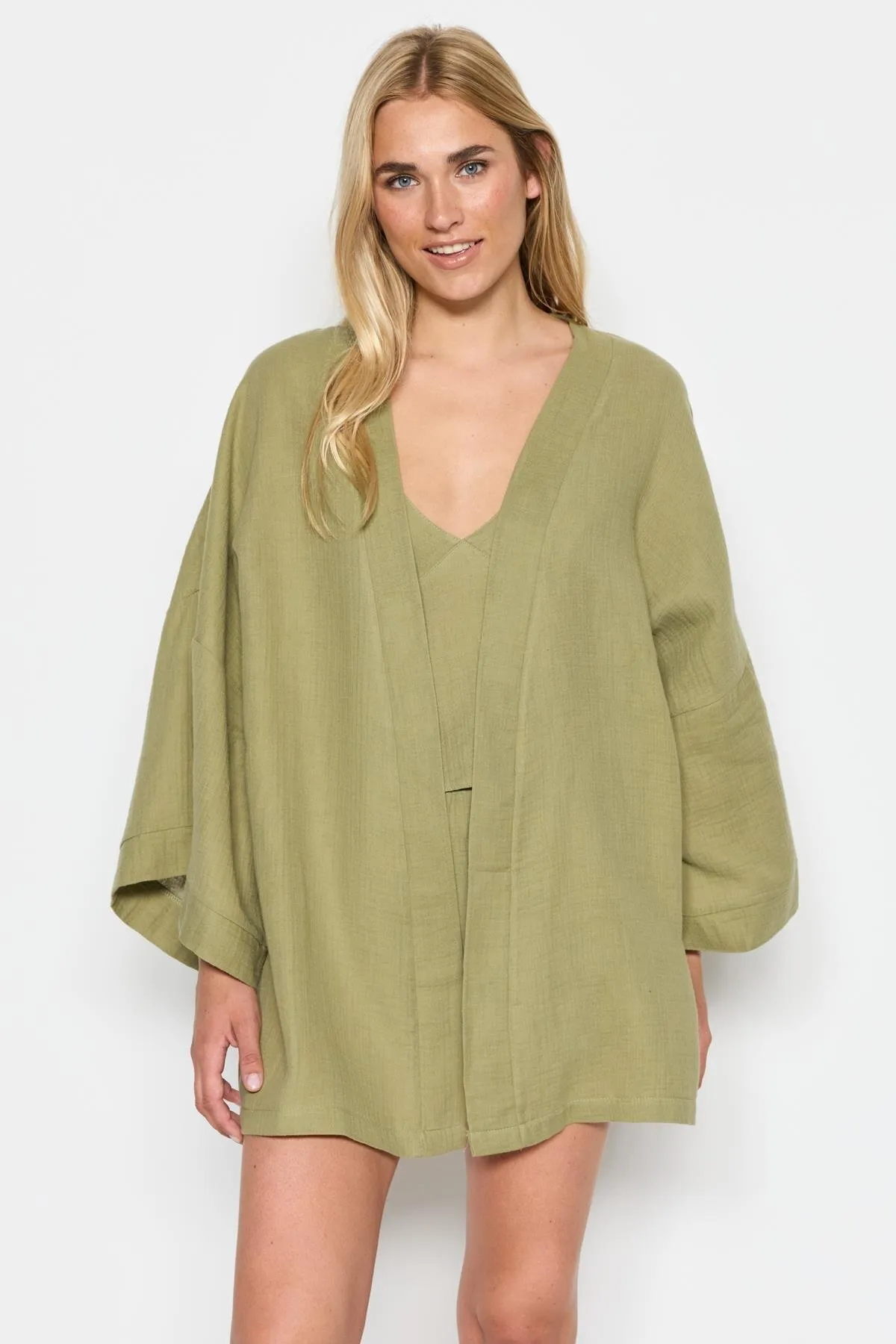 C&City  3-teiliges Kimono-Shorts-Set aus Bio-Baumwoll-Musselin 9121 Khaki