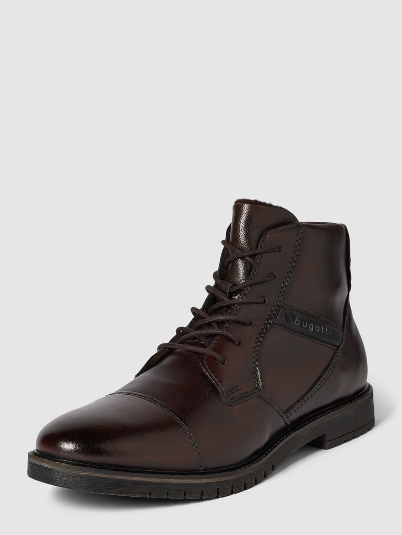 Schnürstiefel mit Label-Print in mittelbraun