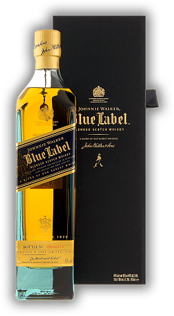 Johnnie Walker Blue Label Johnnie Walker Blue Label Es werden nur seltenste und älteste Malts, auch aus bereits geschlossenen Destillerien deren Fässer äußerst begrenzt sind, verwendet. 0,7	 Liter - Vol 40%