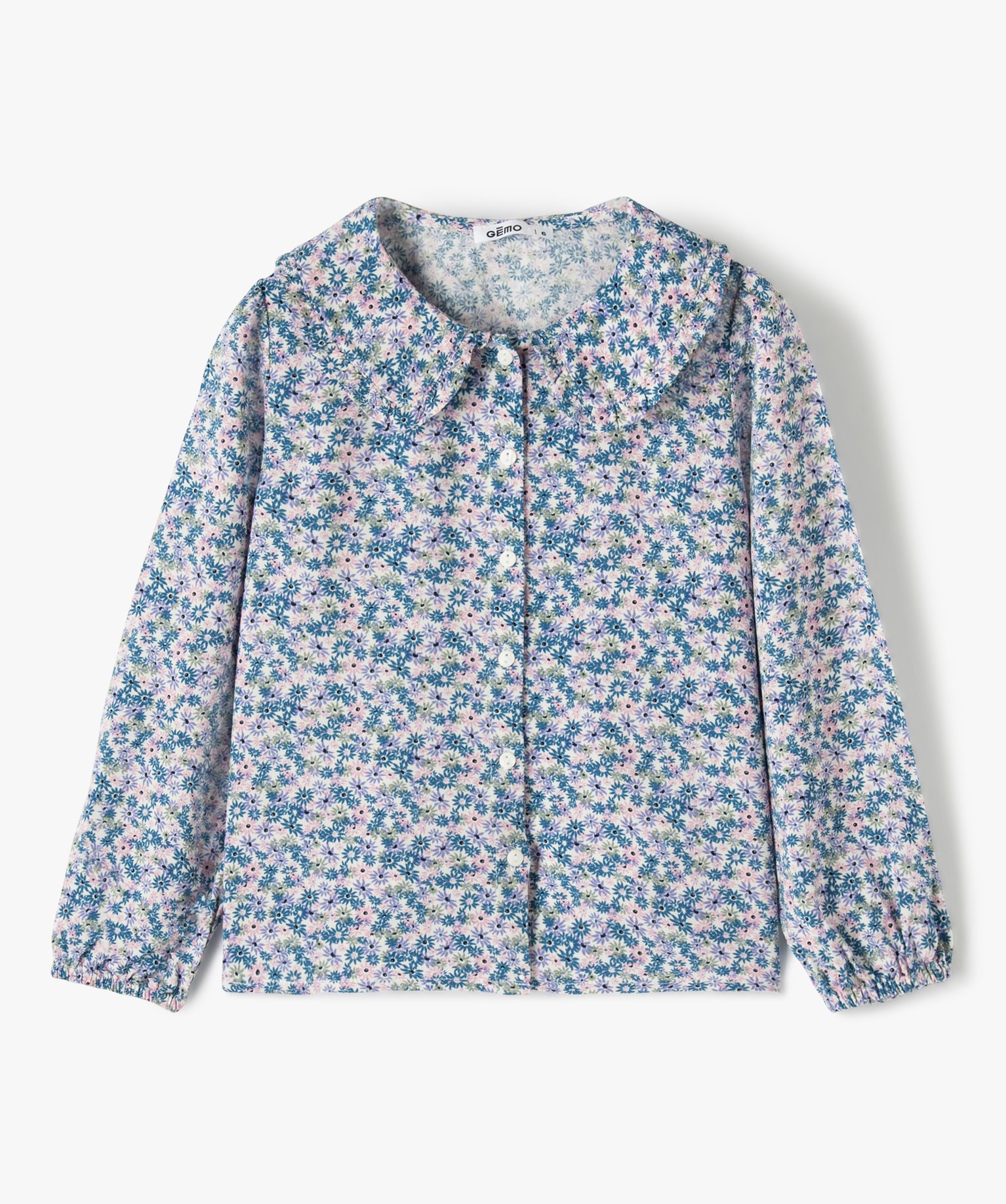 Chemise fille à motifs fleuris avec col Claudine ecru | GEMO