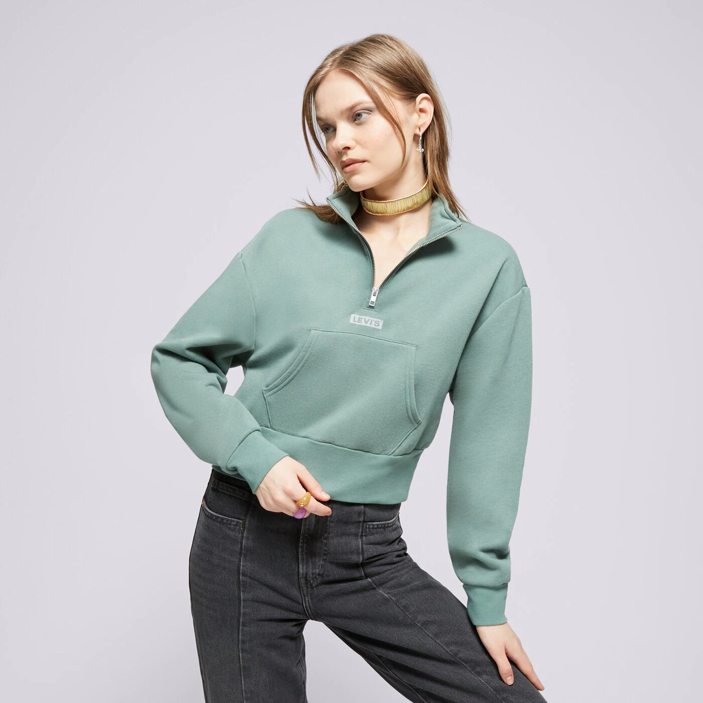 LEVI'S SWEATSHIRT GRAPHIC SARA 1/4 ZIP GREENS Khaki