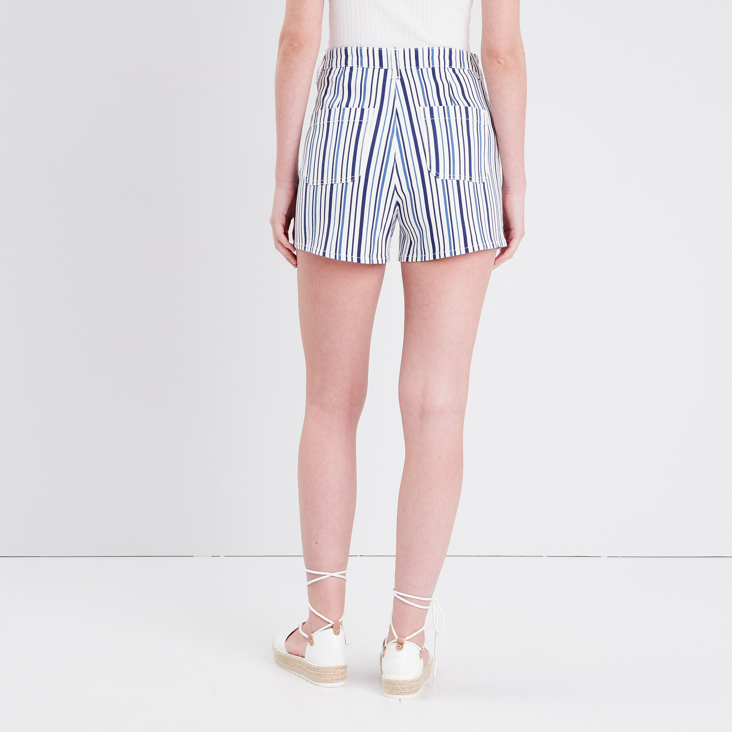 Short ajusté taille haute denim blanc femme | Cache Cache