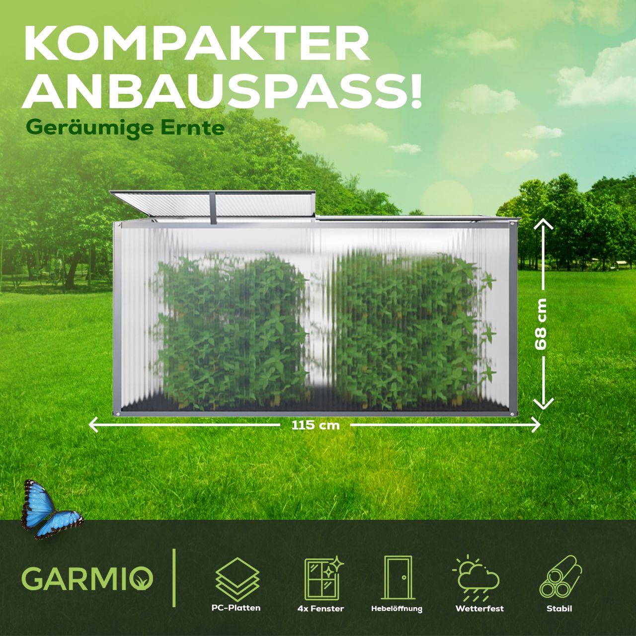Garmio Frühbeet Mini Gewächshaus Protea Dachfenster, UV-Schutz, Alu Frühbeet, Mini-Gewächshaus