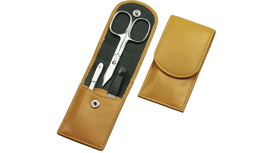 Kniebes Taschenmaniküre-Etui Nappa-Leder 3-teilig maisgelb