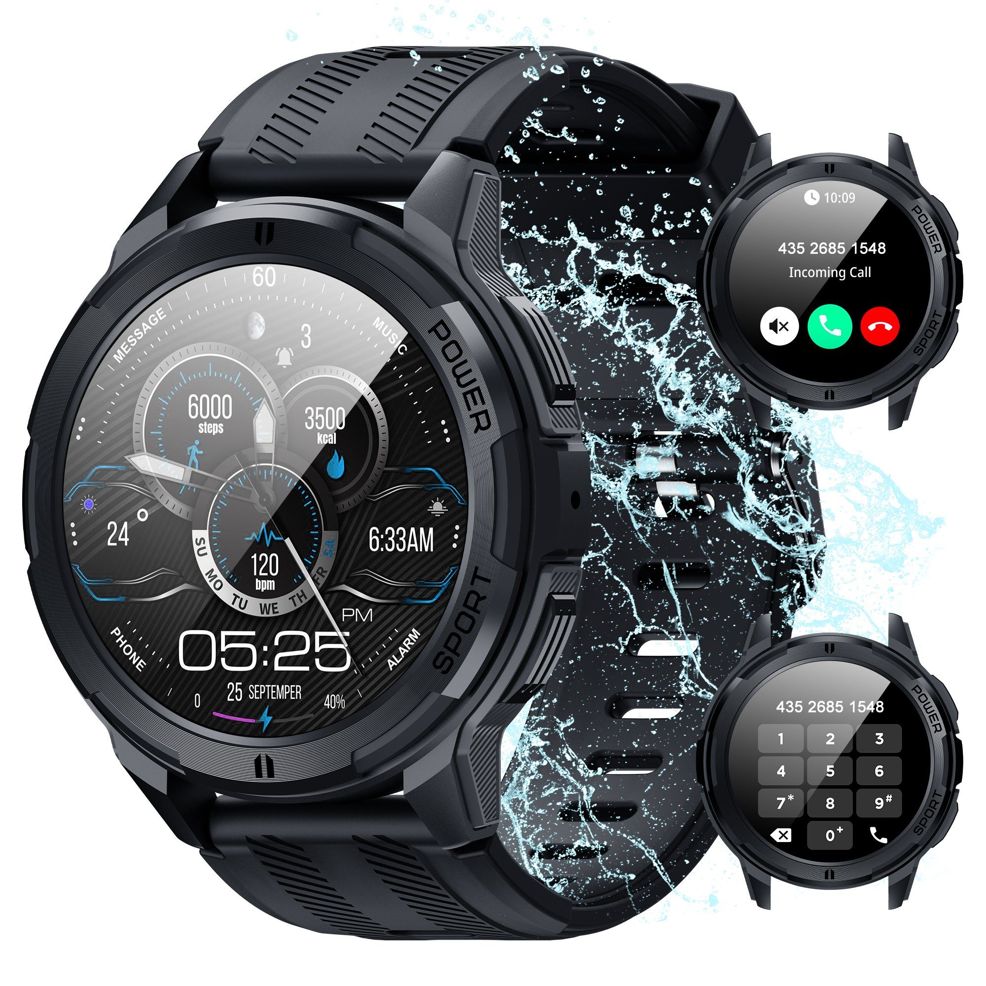 Tisoutec Smartwatch Damen Herren, Fitness Tracker Uhr mit Anruffunktion, Smartwatch (Smartwatch (Fitnessuhr mit Telefonfunktion 1,43