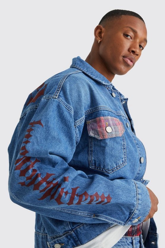 Kastige Jeansjacke mit Print