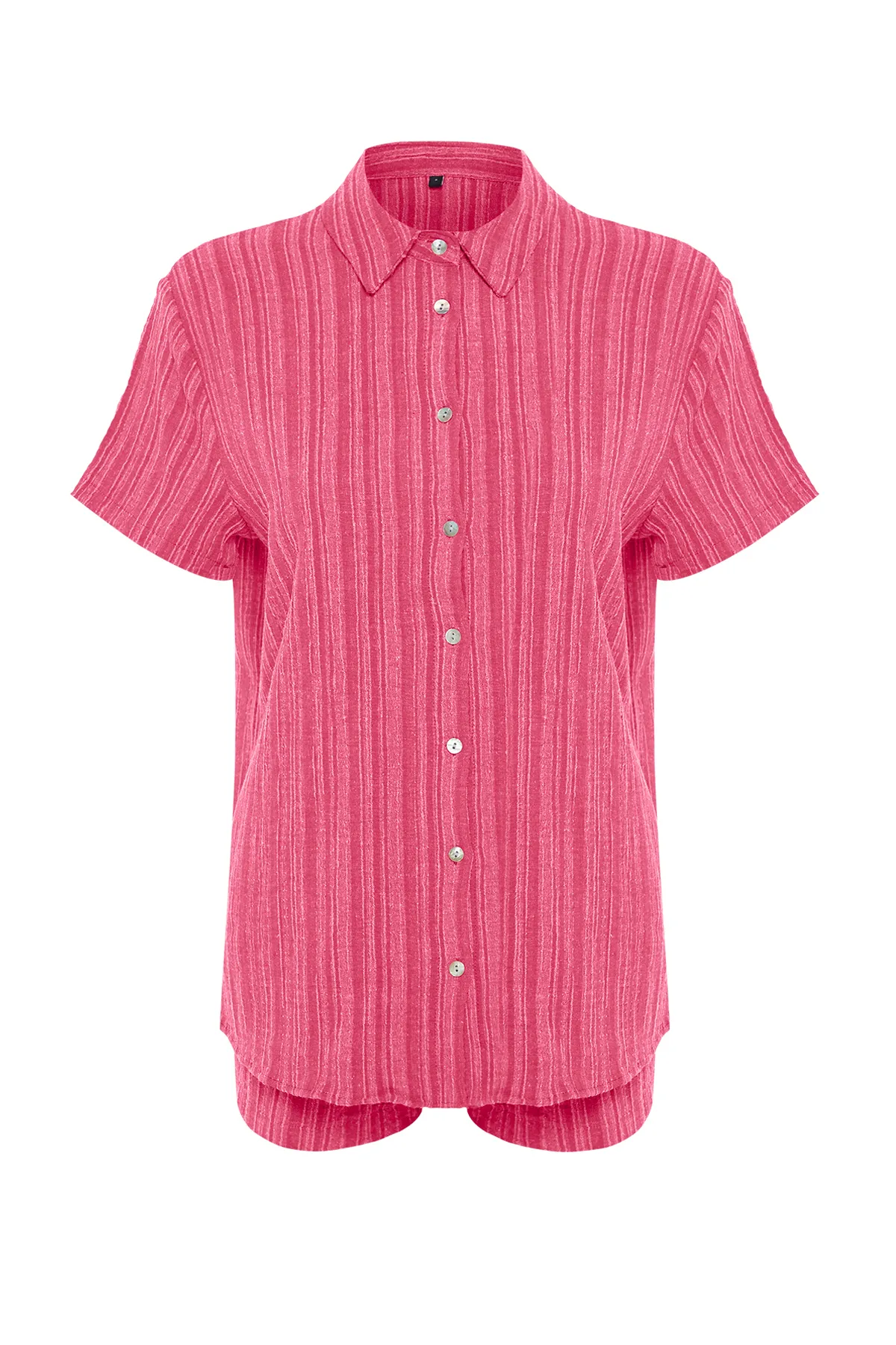 Trendyol Collection  Fuchsia gewebtes Hemd-Shorts-Set aus Leinenmischung TBESS23AU00054