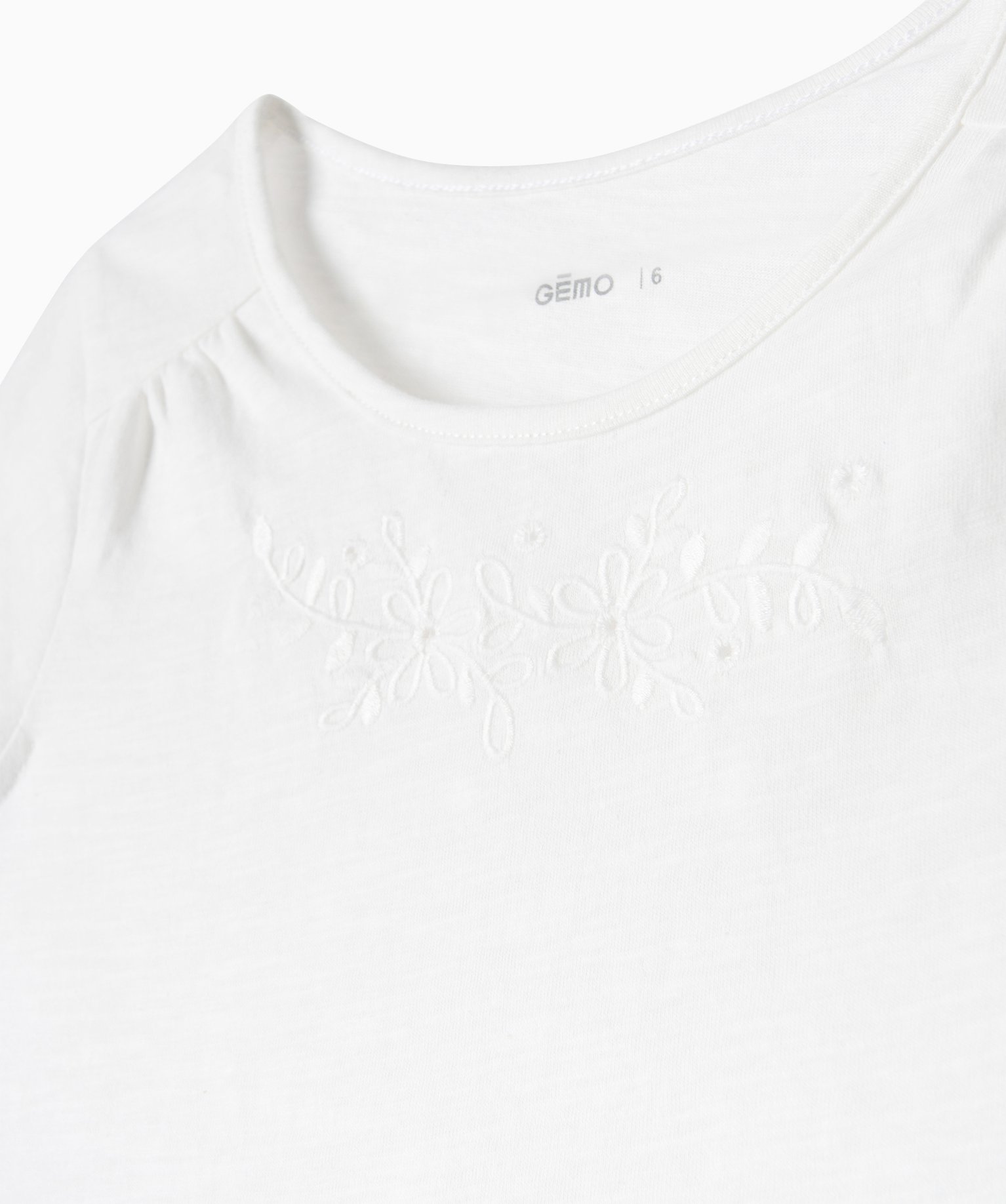 Tee-shirt droit à manches très courtes et broderie fille ecru | GEMO