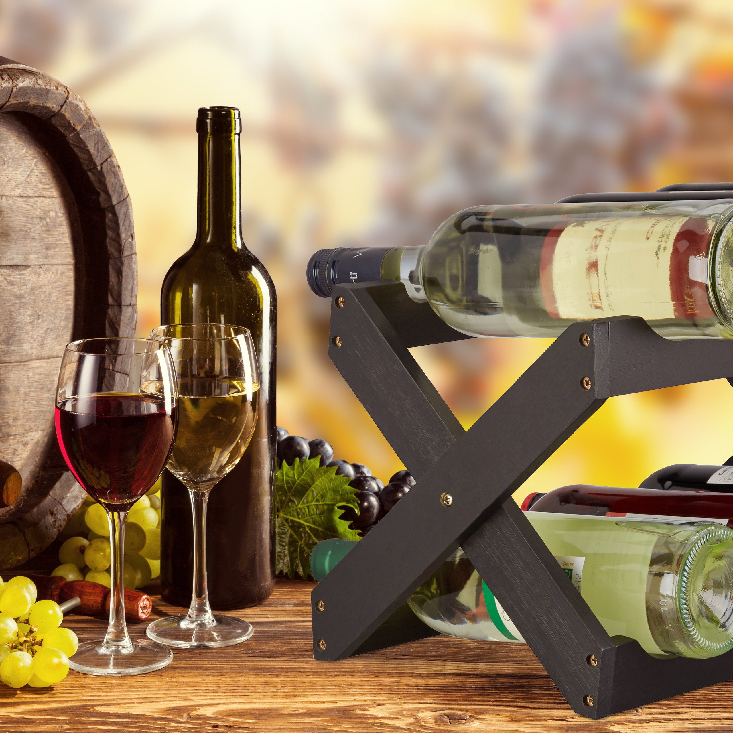 relaxdays Weinregal Weinregal Bambus X shape schwarz