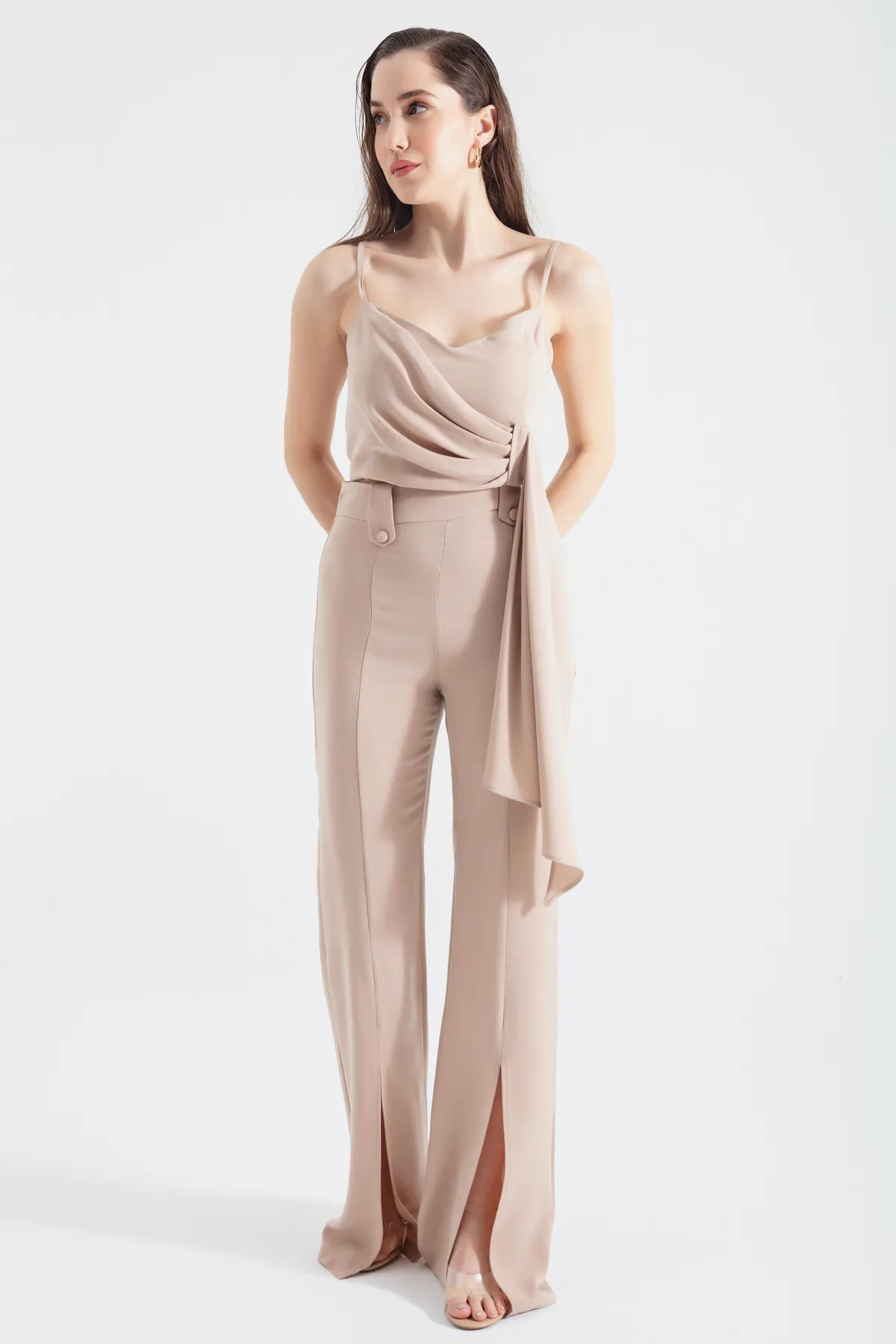 Lafaba  Beiges Crop-Hosen-Set für Damen