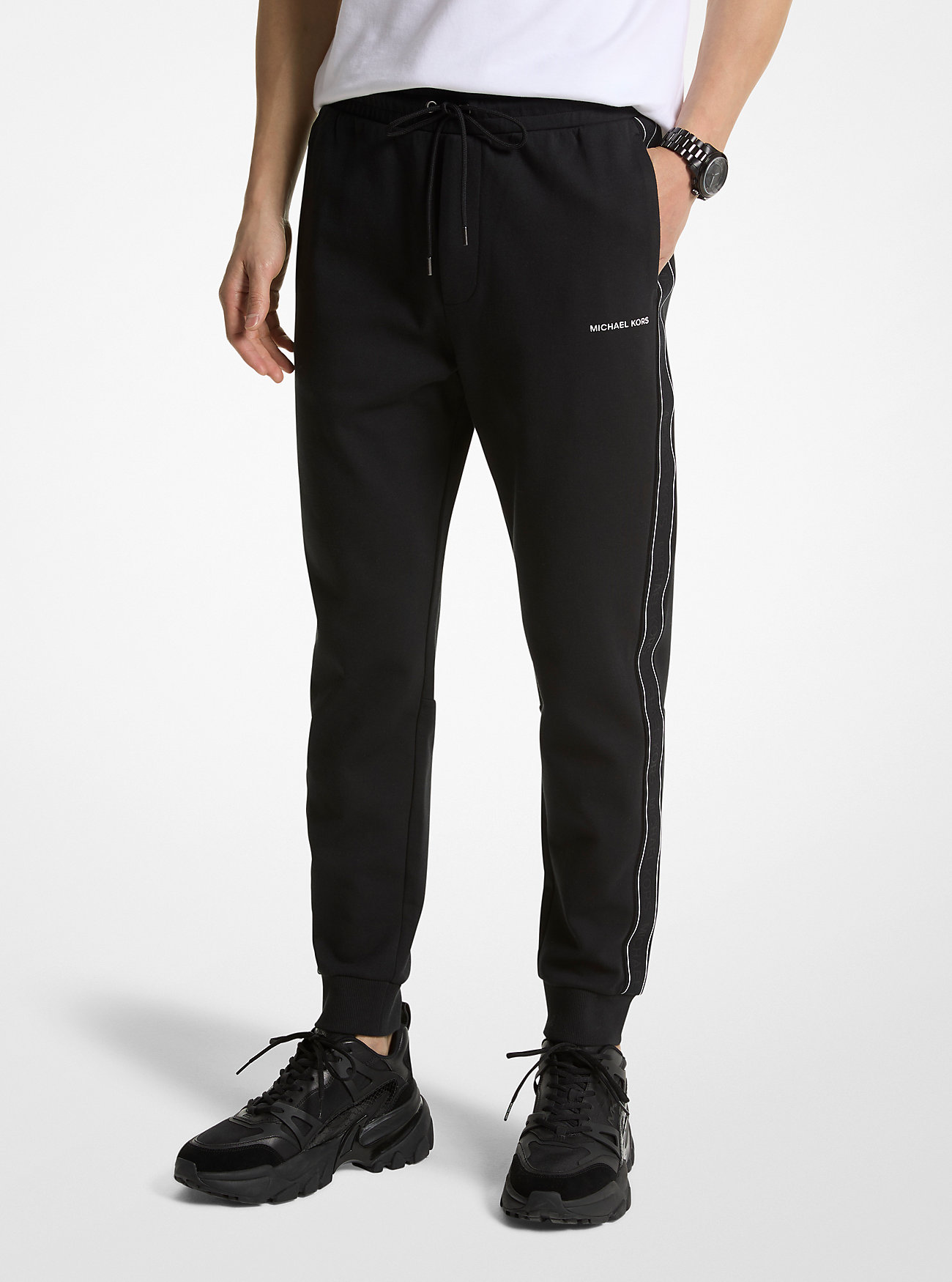 Pantaloni da jogging in misto cotone con nastro logo - NERO