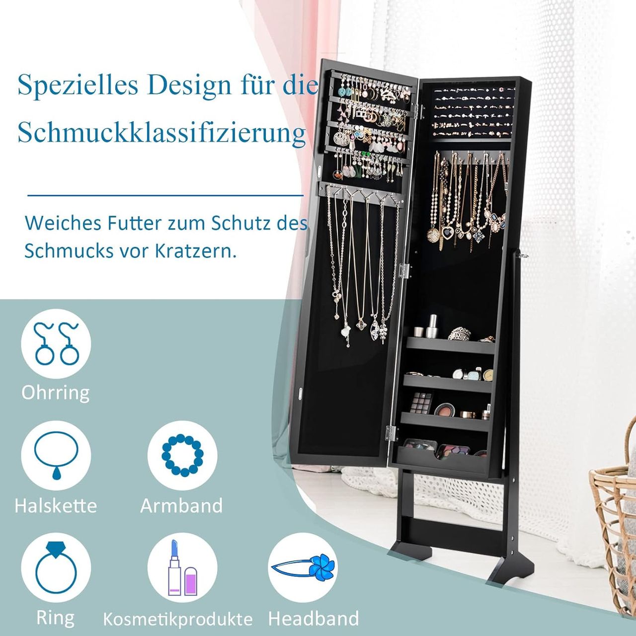 Costway Schmuckschrank neigungsverstellbar