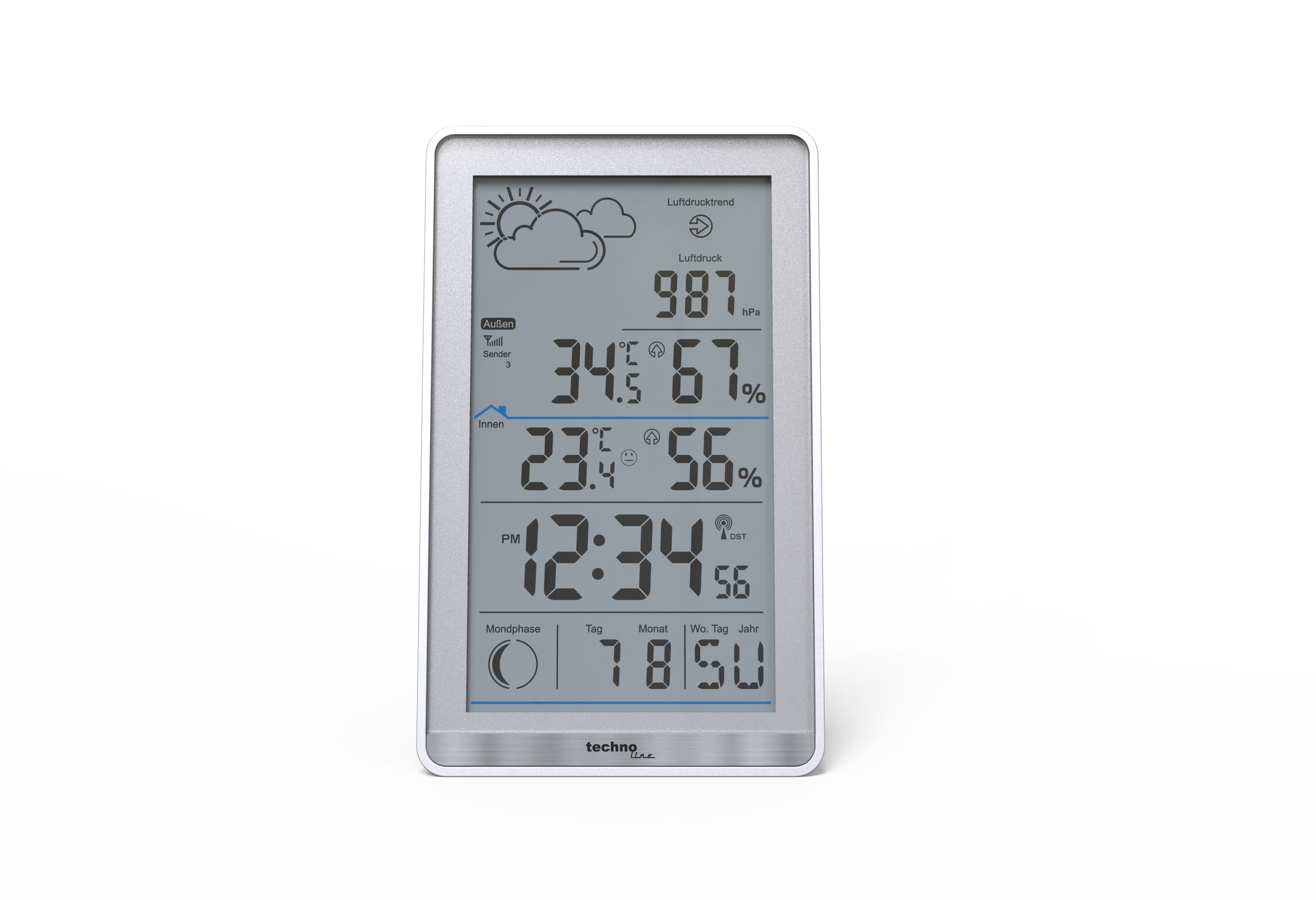 technoline WS 9218 Wetterstation (inklusive Außensender, Wettervorhersage, Mondphasenanzeige und Luftdruckanzeige)