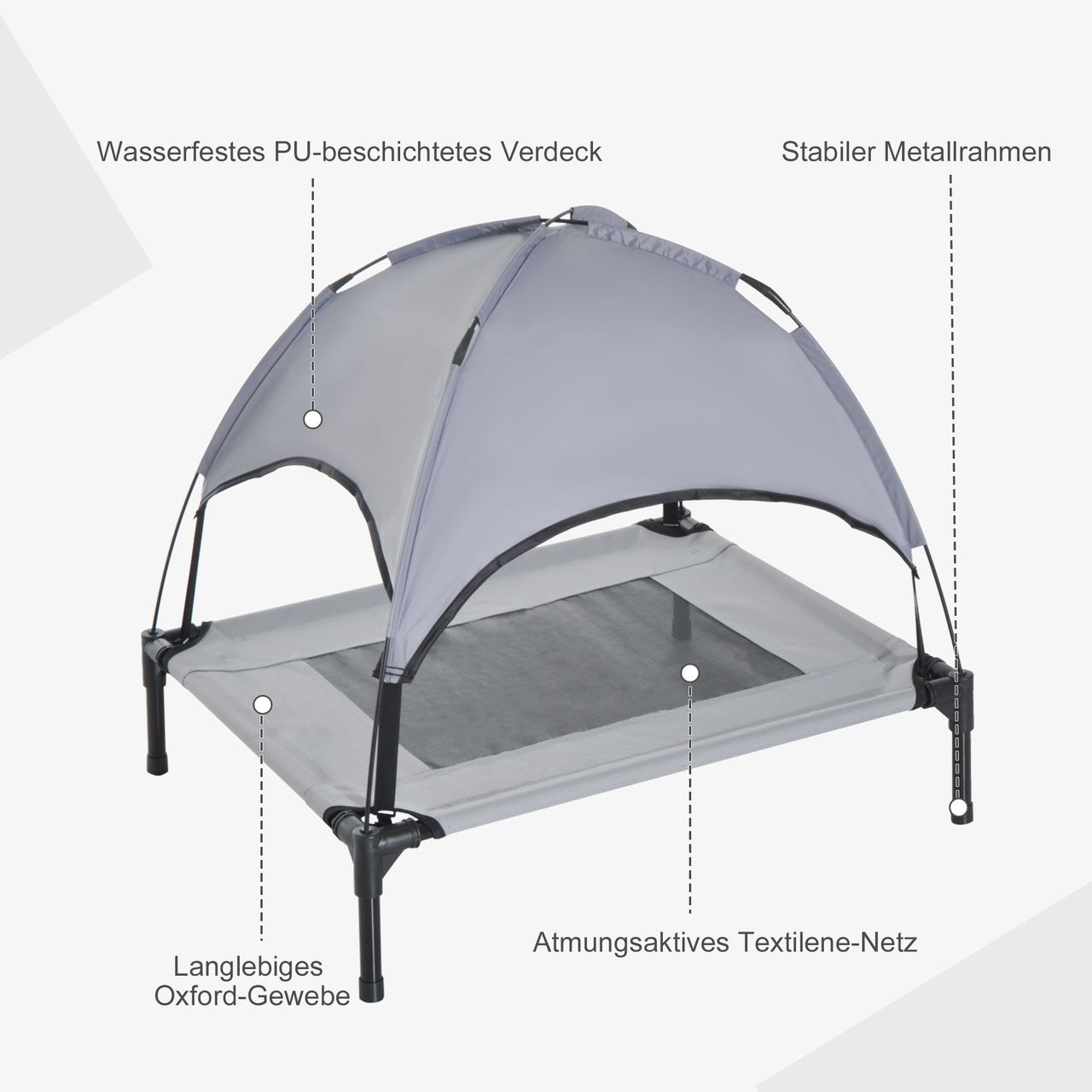 PawHut Haustierbett mit Baldachin Erhöhtes Hundebett Hundeliege outdoor Grau