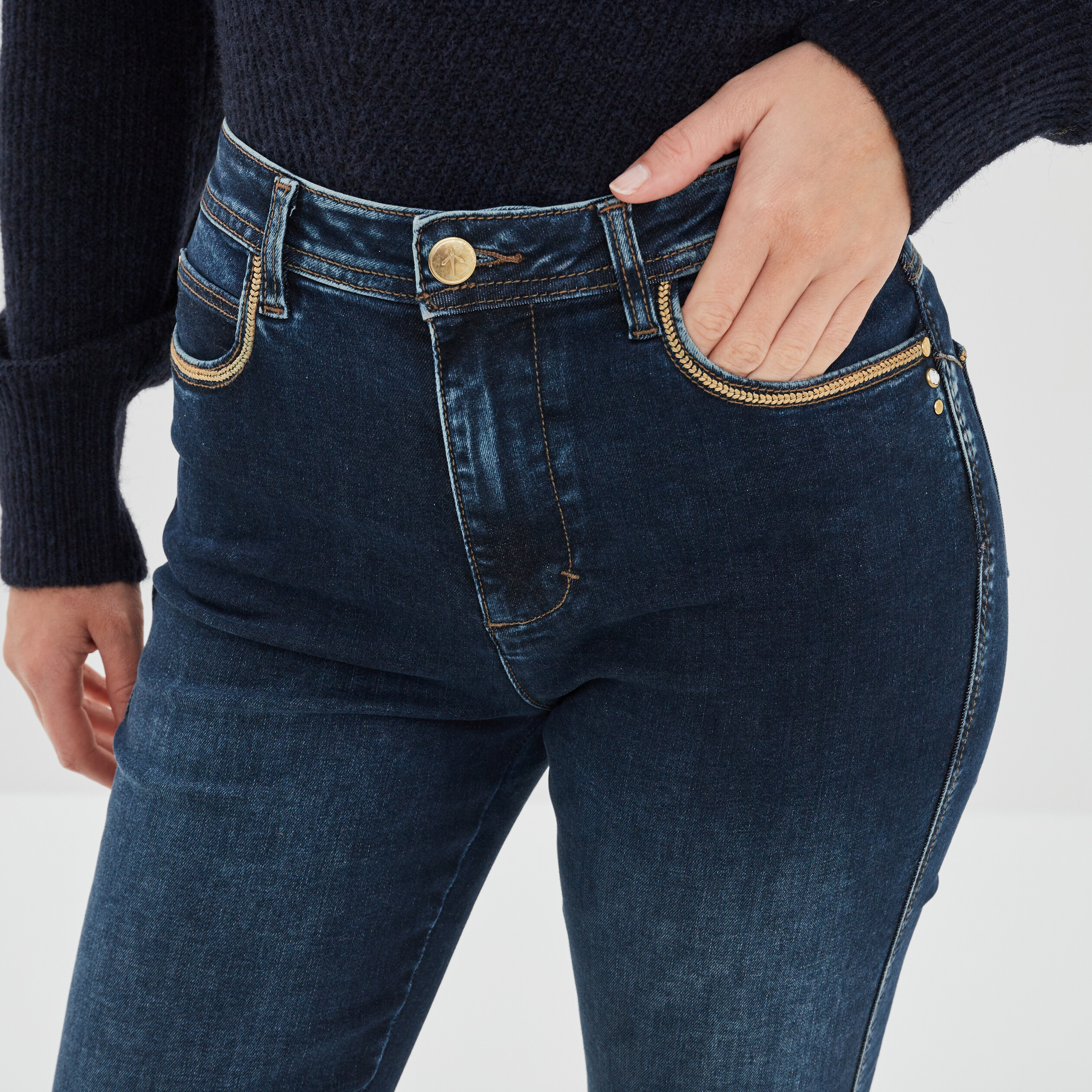 Jeans bootcut liserés métallisés denim stone femme | La Halle