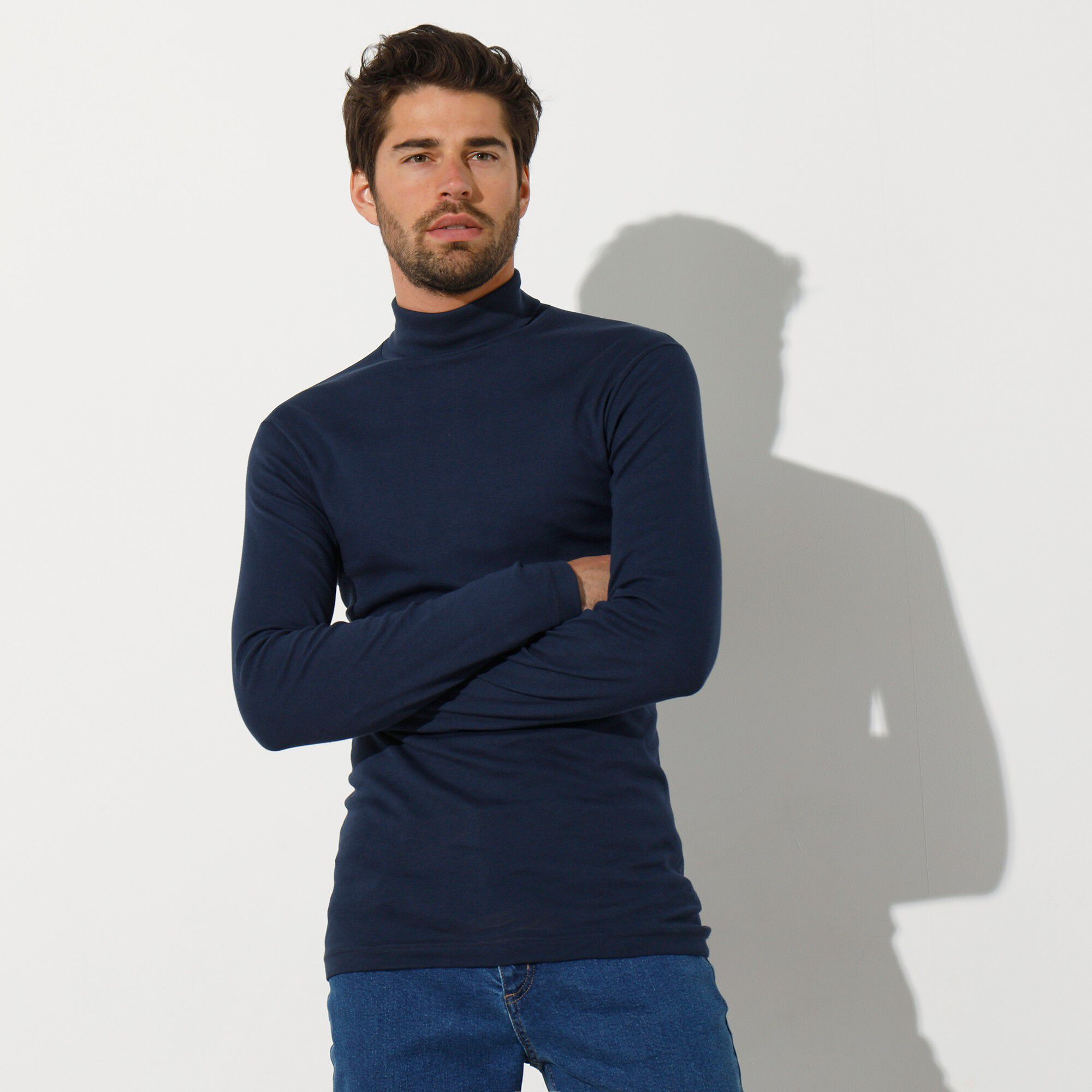 T-shirt col roulé manches longues pur coton