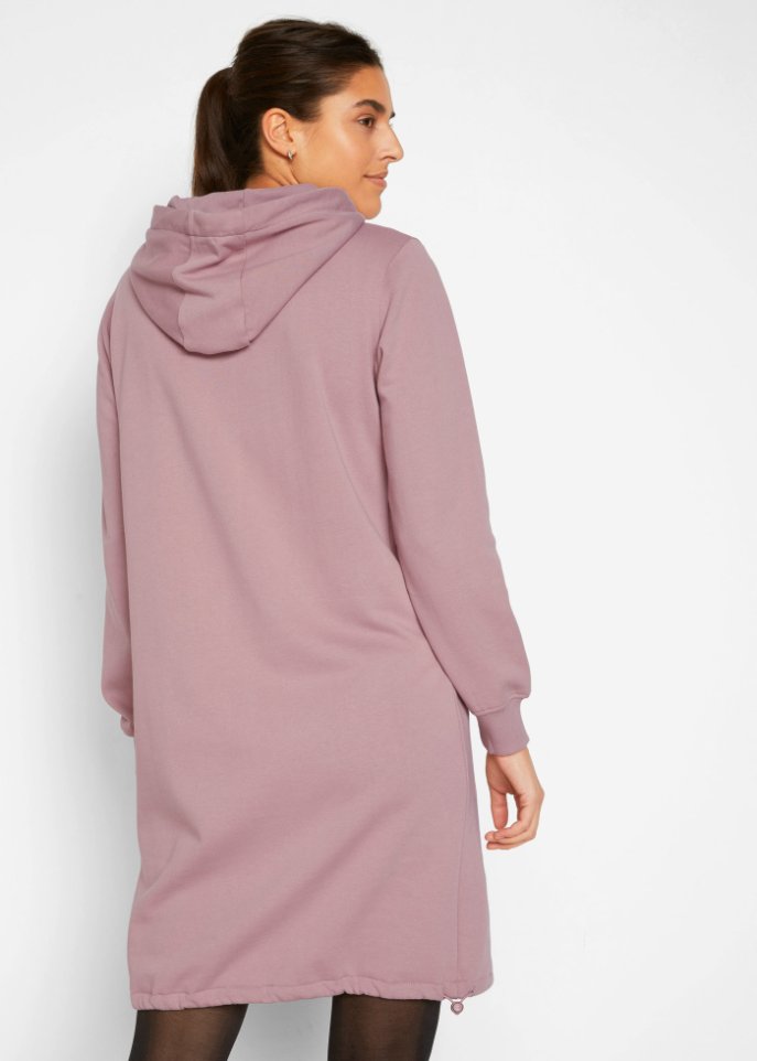 Sweatkleid mit Kapuze und Gummizug am Saum