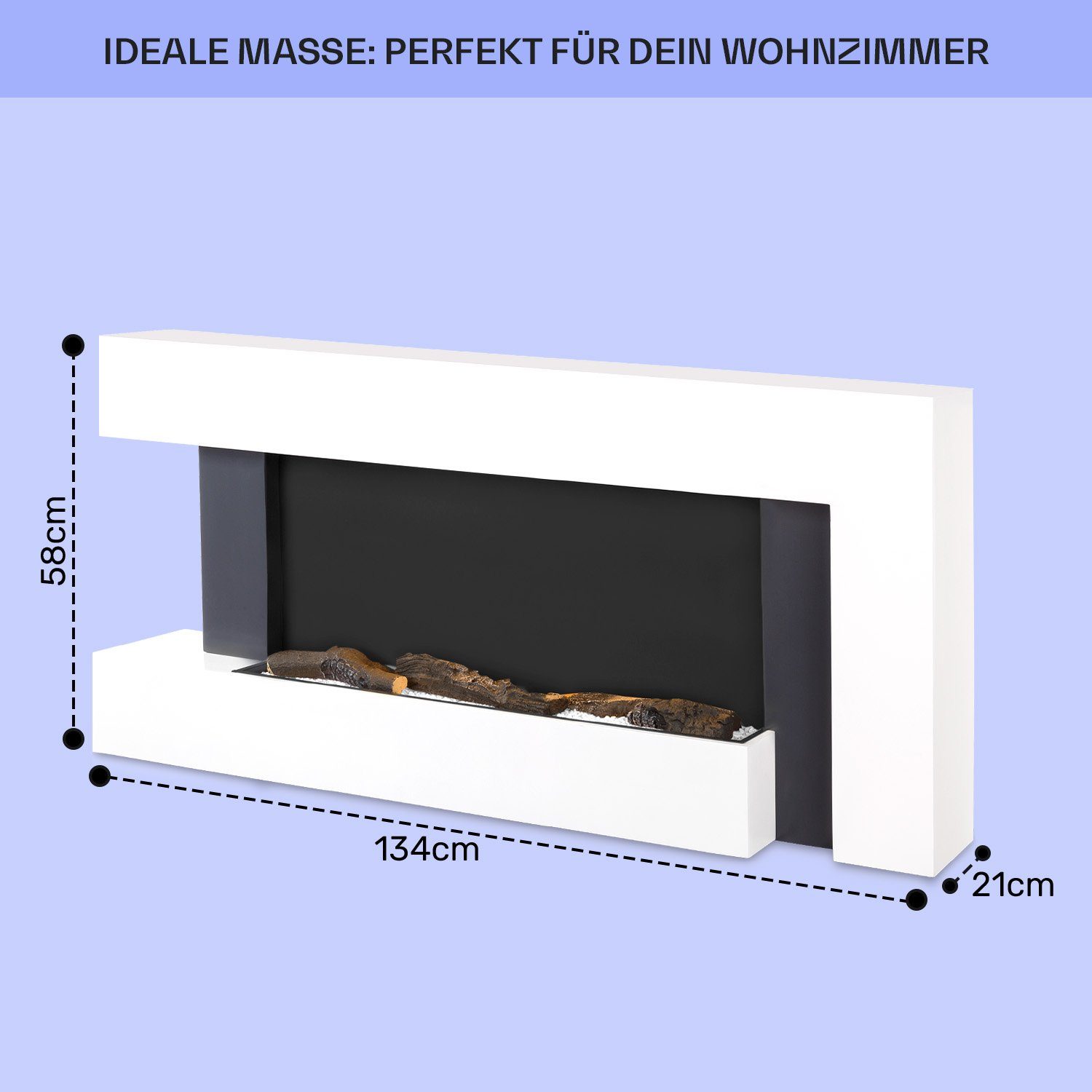 Klarstein Elektrokamin Studio Light & Fire, elektrischer Kamin mit Heizfunktion Heizlüfter elektrischer Kaminofen