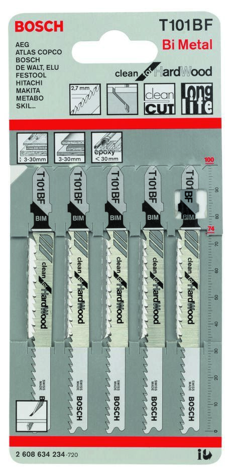 Bosch Blue Accessories 2608634234 T101BF Stiksavklinger T-skaft pr. 5 stk. hårdttræ