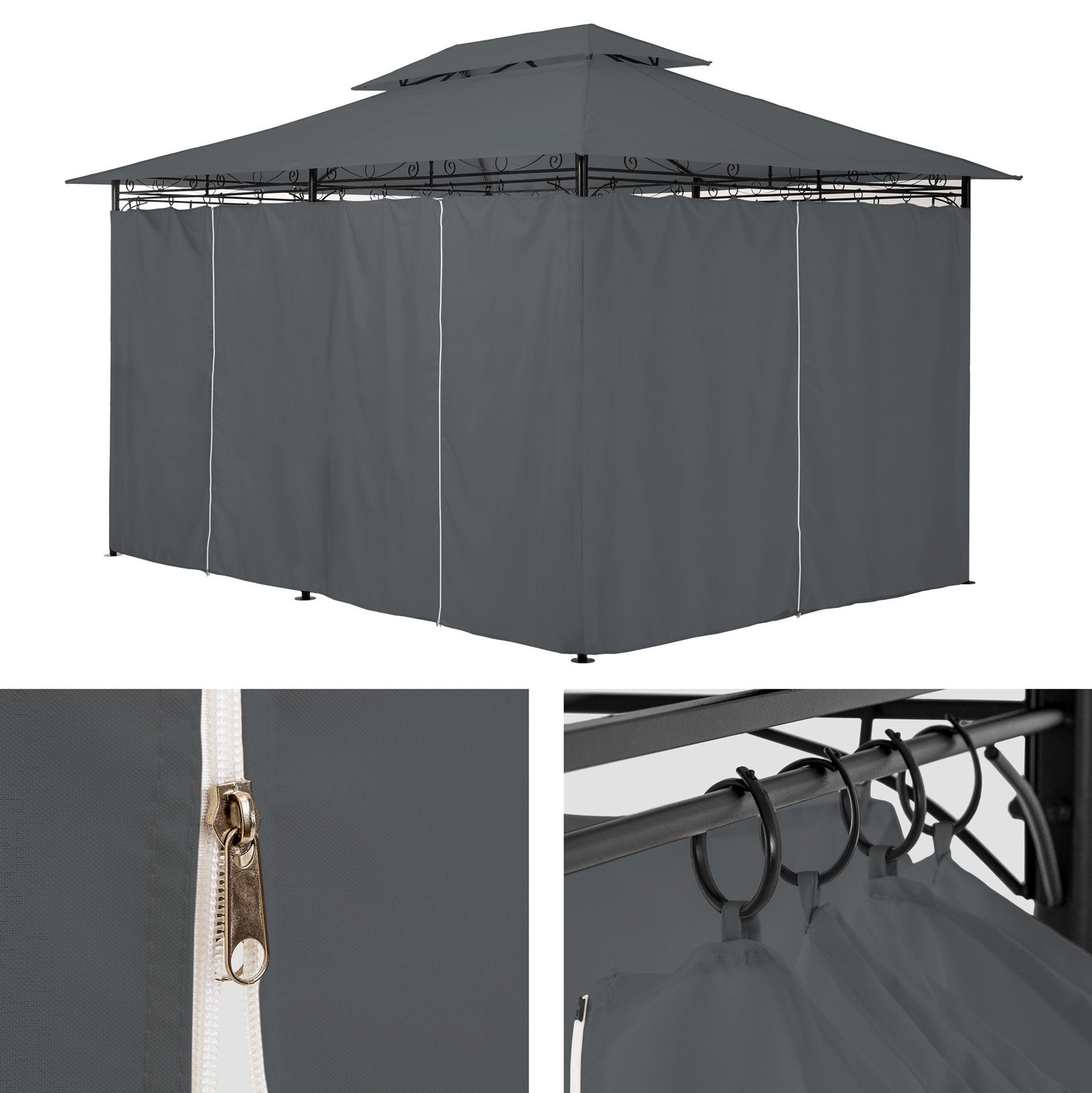 tectake Pavillon Emine, mit 6 Seitenteilen, (Set inkl. Seitenteile), Verstellbare Höhe